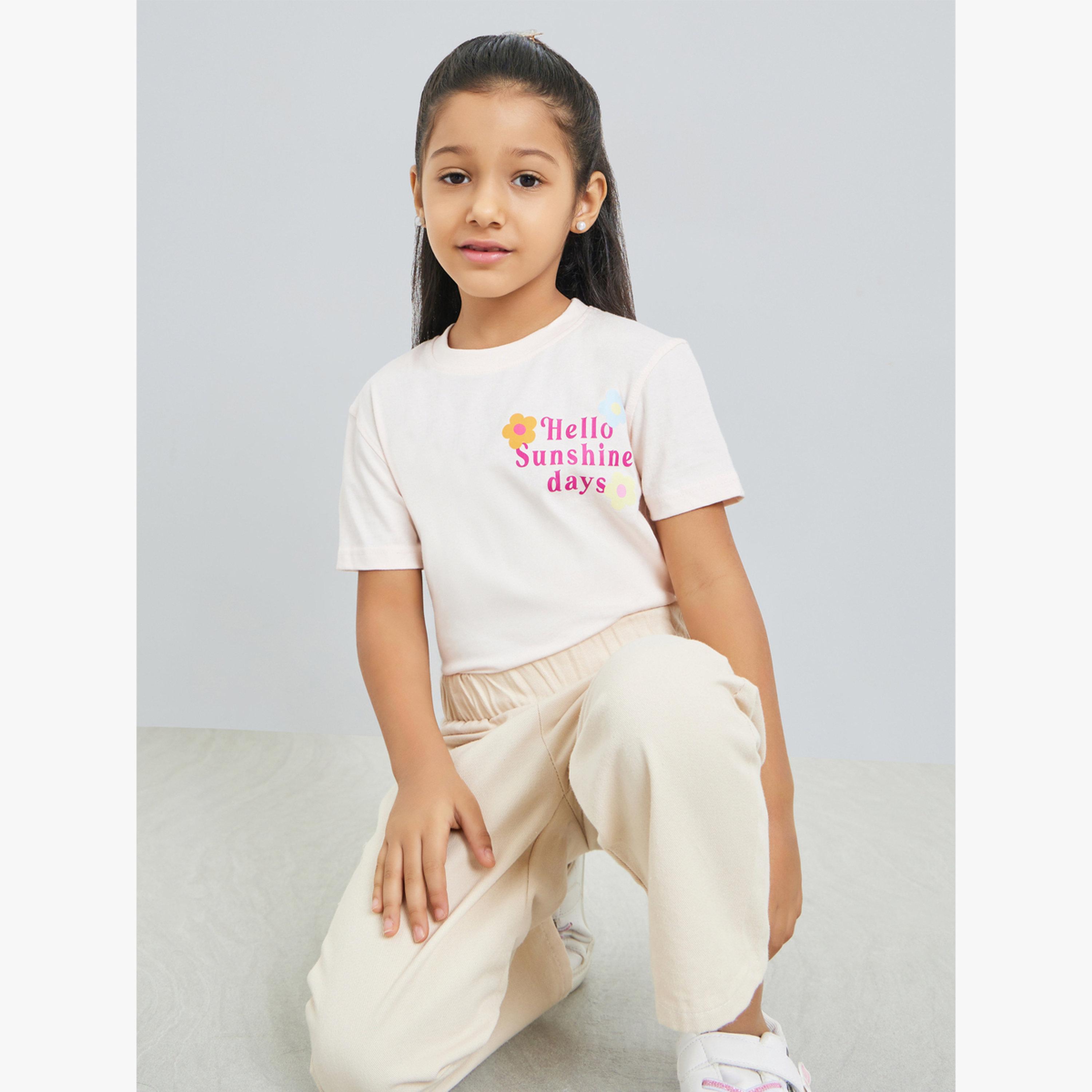 Styli Girls Slogan Print Dropped Shoulder Cotton T-Shirt-girls-clothing-tshirts-image-3
