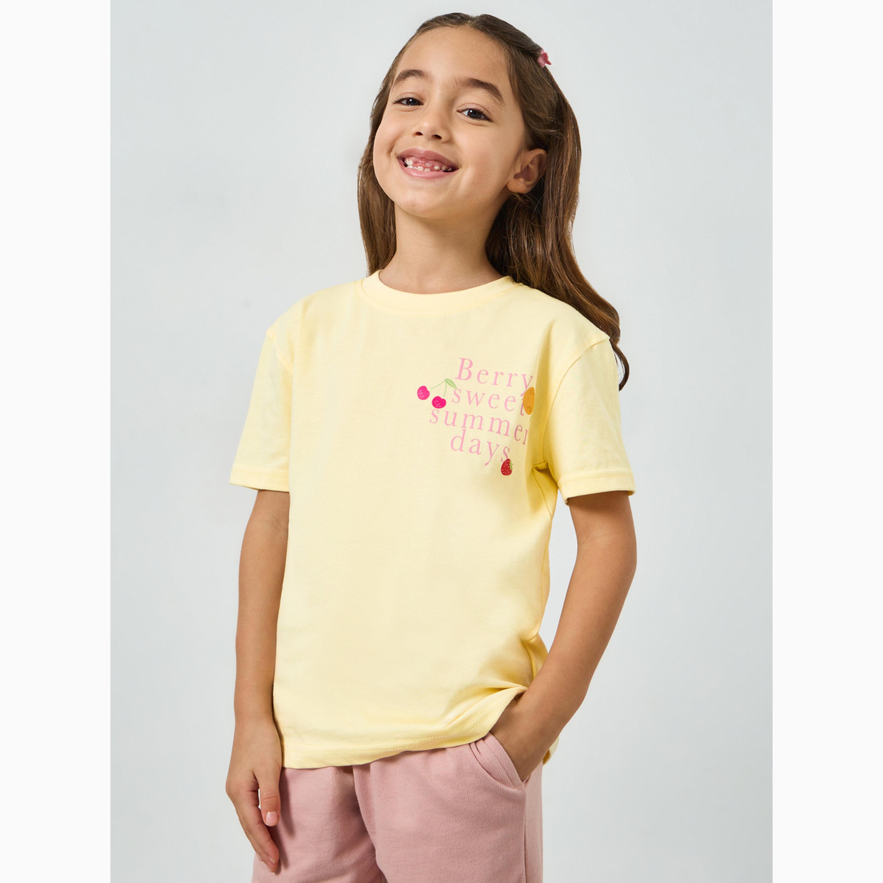 Styli Girls Slogan Print Dropped Shoulder Cotton T-Shirt-girls-clothing-tshirts-image-1