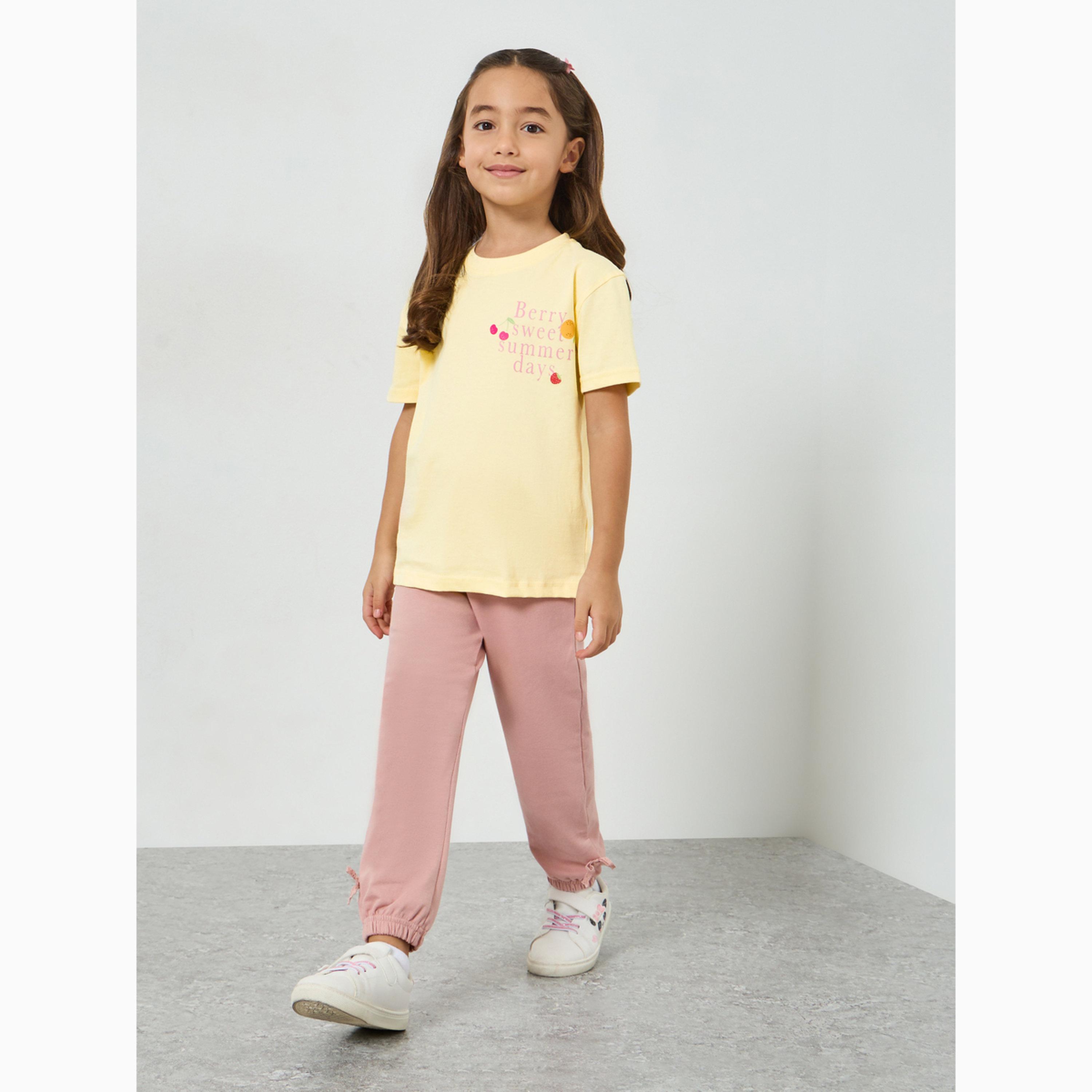 Styli Girls Slogan Print Dropped Shoulder Cotton T-Shirt-girls-clothing-tshirts-image-2