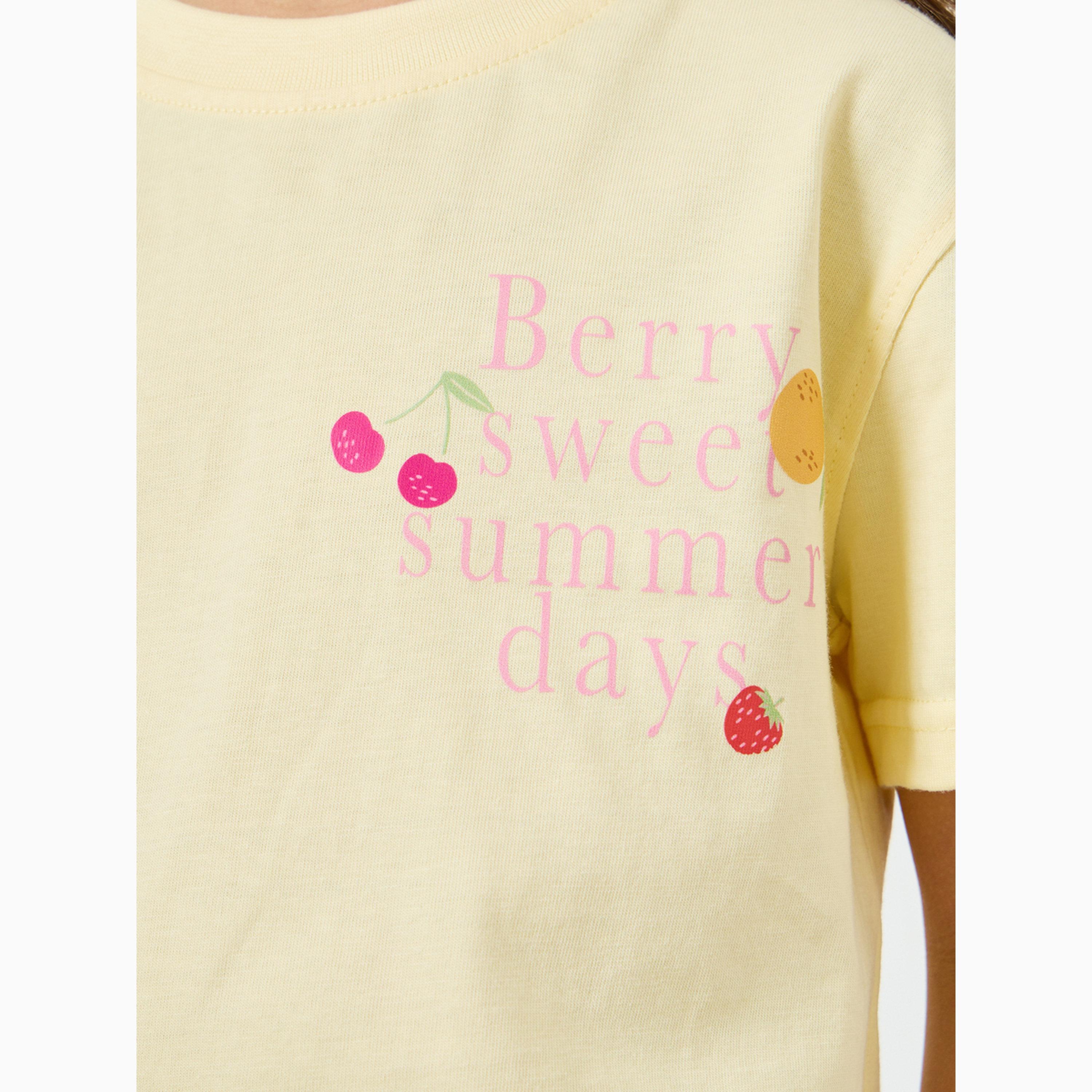 Styli Girls Slogan Print Dropped Shoulder Cotton T-Shirt-girls-clothing-tshirts-image-3