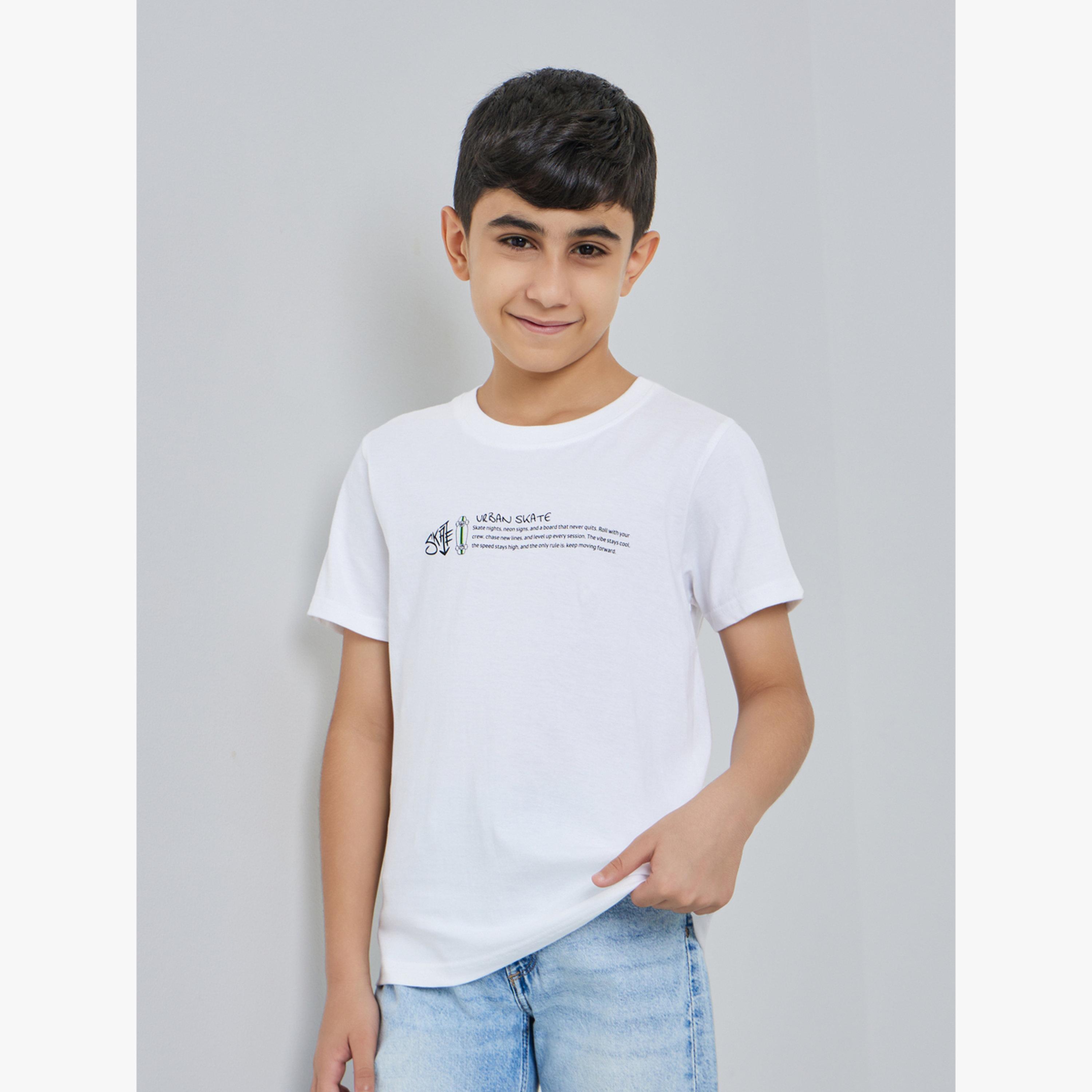 تيشيرت قطن بأكمام قصيرة وطبعة جرافيك للأولاد-boys-clothing-tshirtsandpolos-image-1
