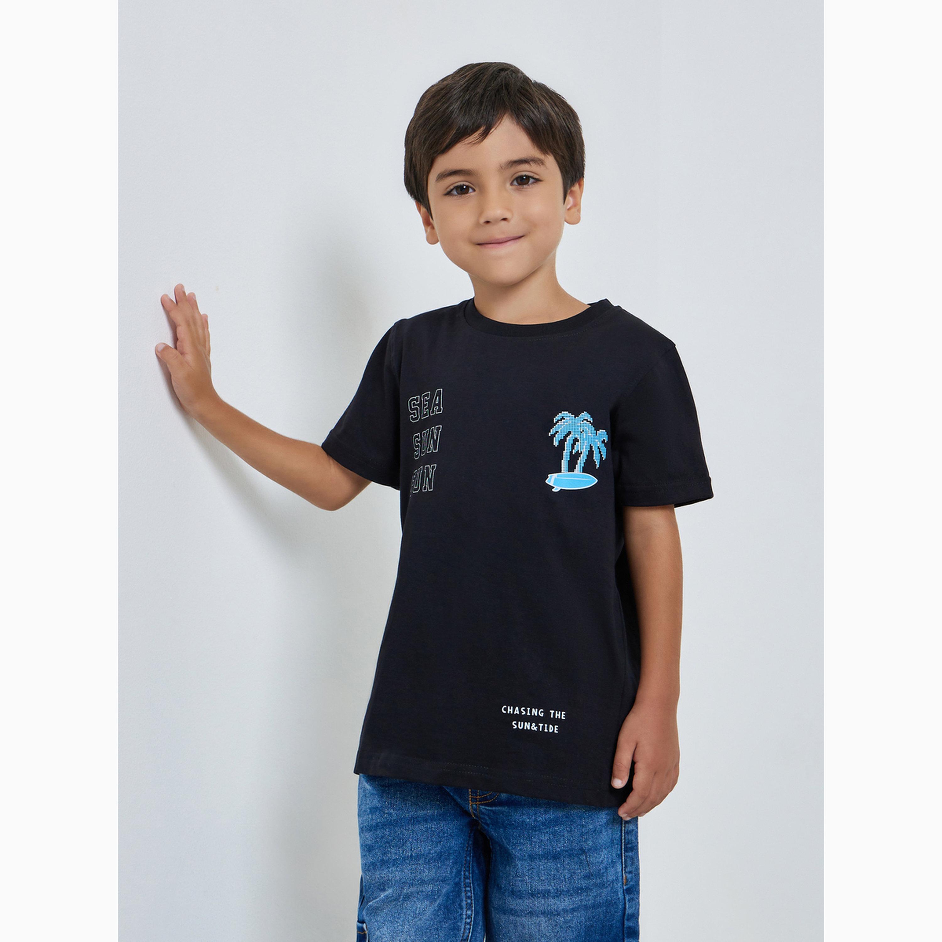 تيشيرت قطن بأكمام قصيرة وطبعة جرافيك للأولاد-boys-clothing-tshirtsandpolos-image-1