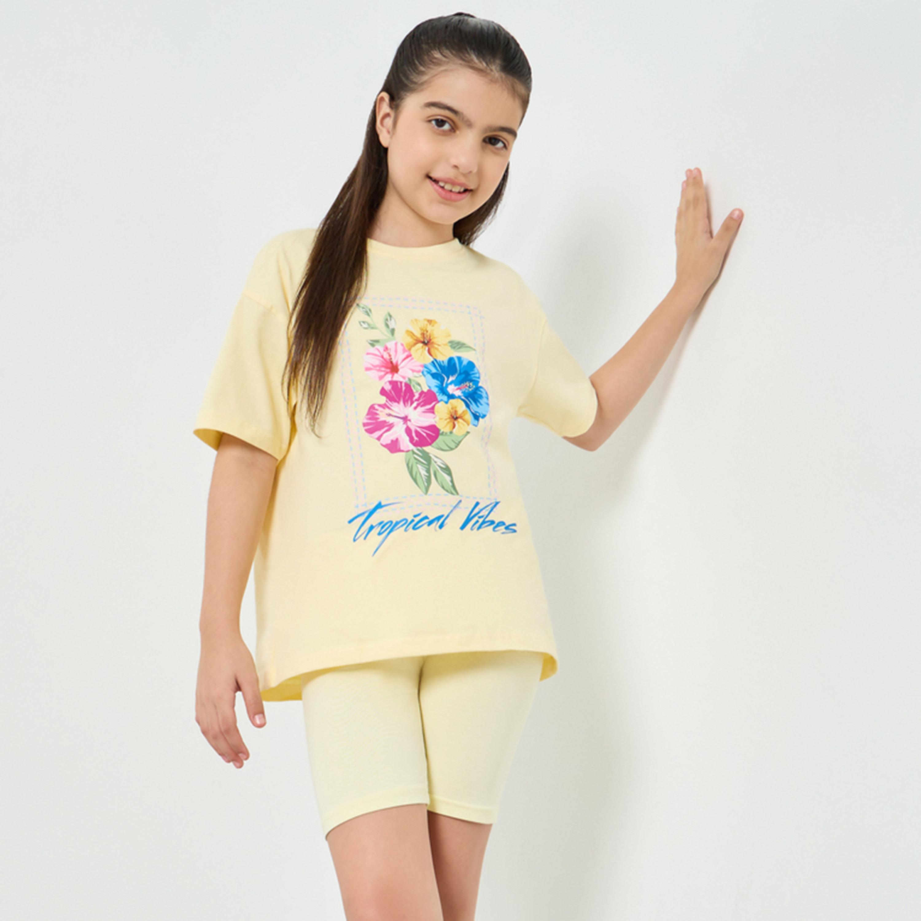 Styli Teen Girls Oversized T-Shirt and Cycling Shorts Set-girls-clothing-setsandcoords-image-1