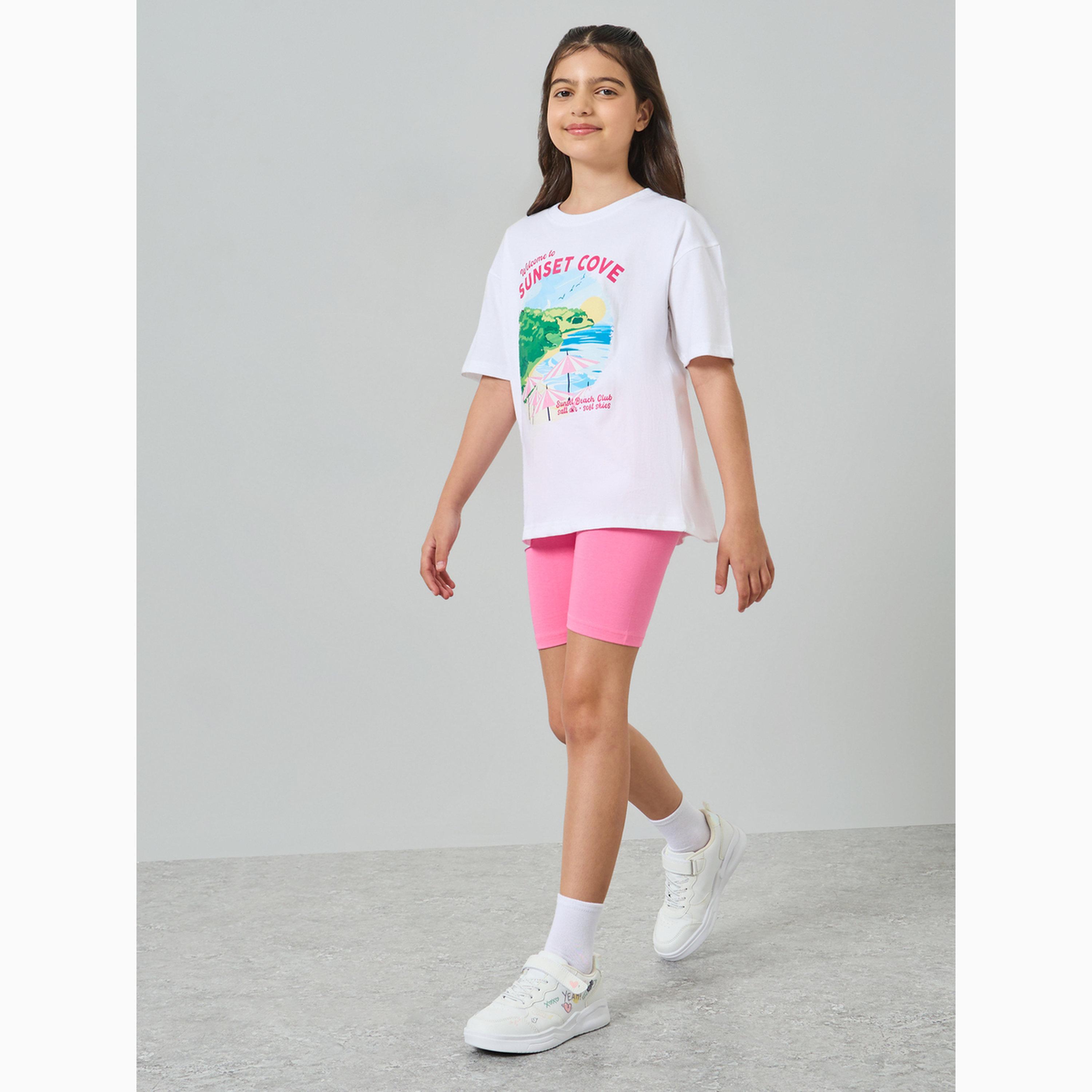 مجموعة من شورت دراجات وتيشيرت واسع للبنات-girls-clothing-setsandcoords-image-2