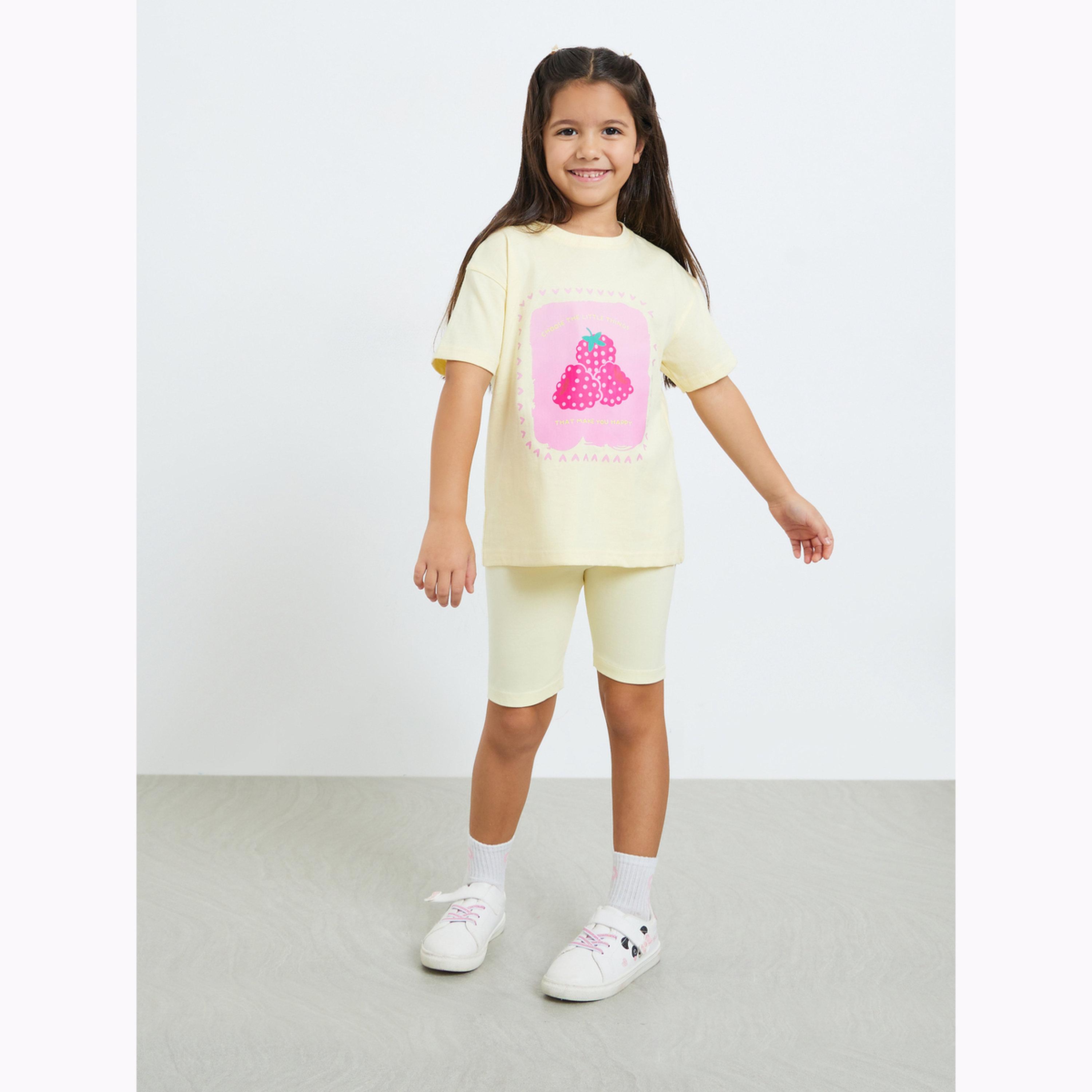 Styli Girls Strawberry Print T-Shirt and Cycling Shorts Set-girls-clothing-setsandcoords-image-2