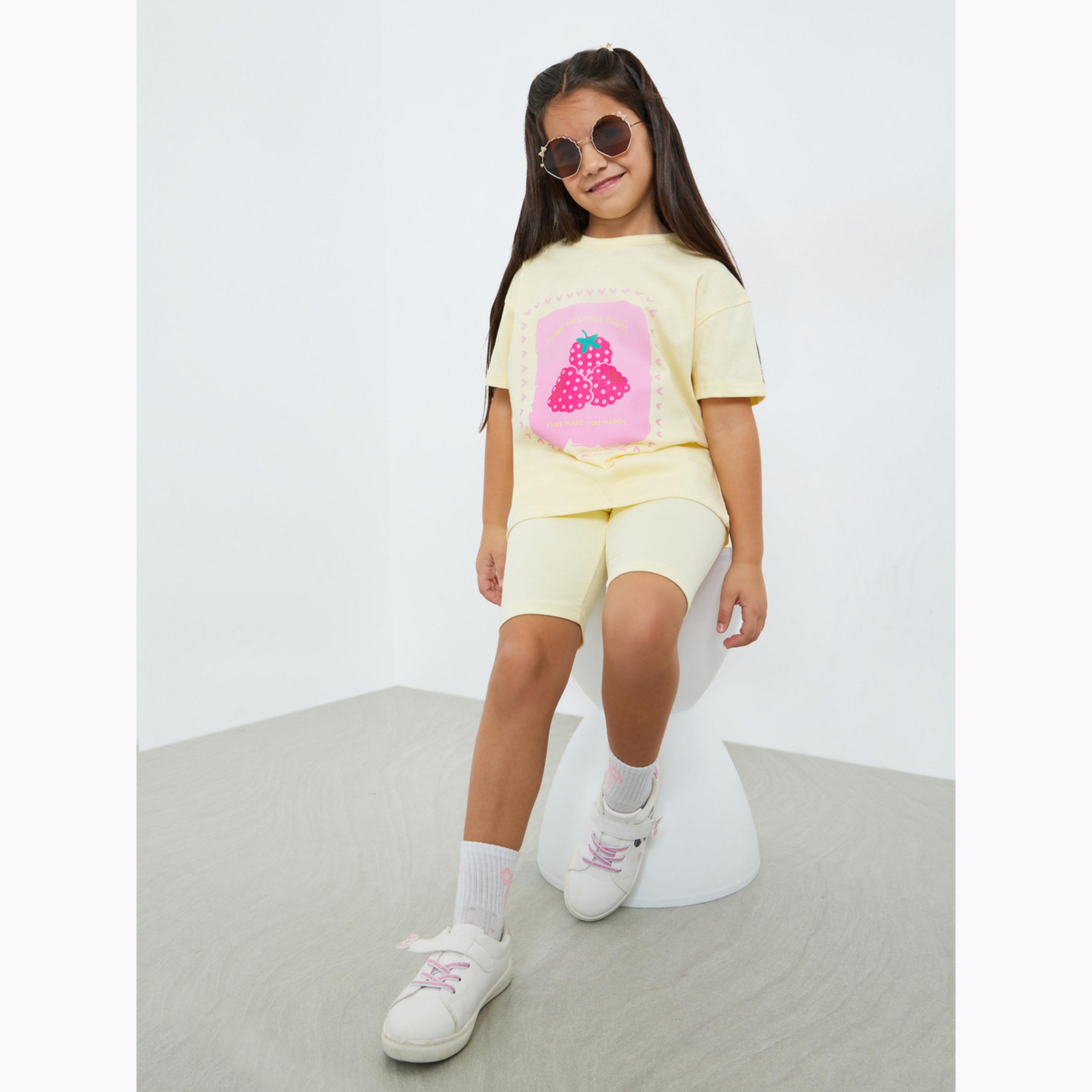Styli Girls Strawberry Print T-Shirt and Cycling Shorts Set-girls-clothing-setsandcoords-image-3