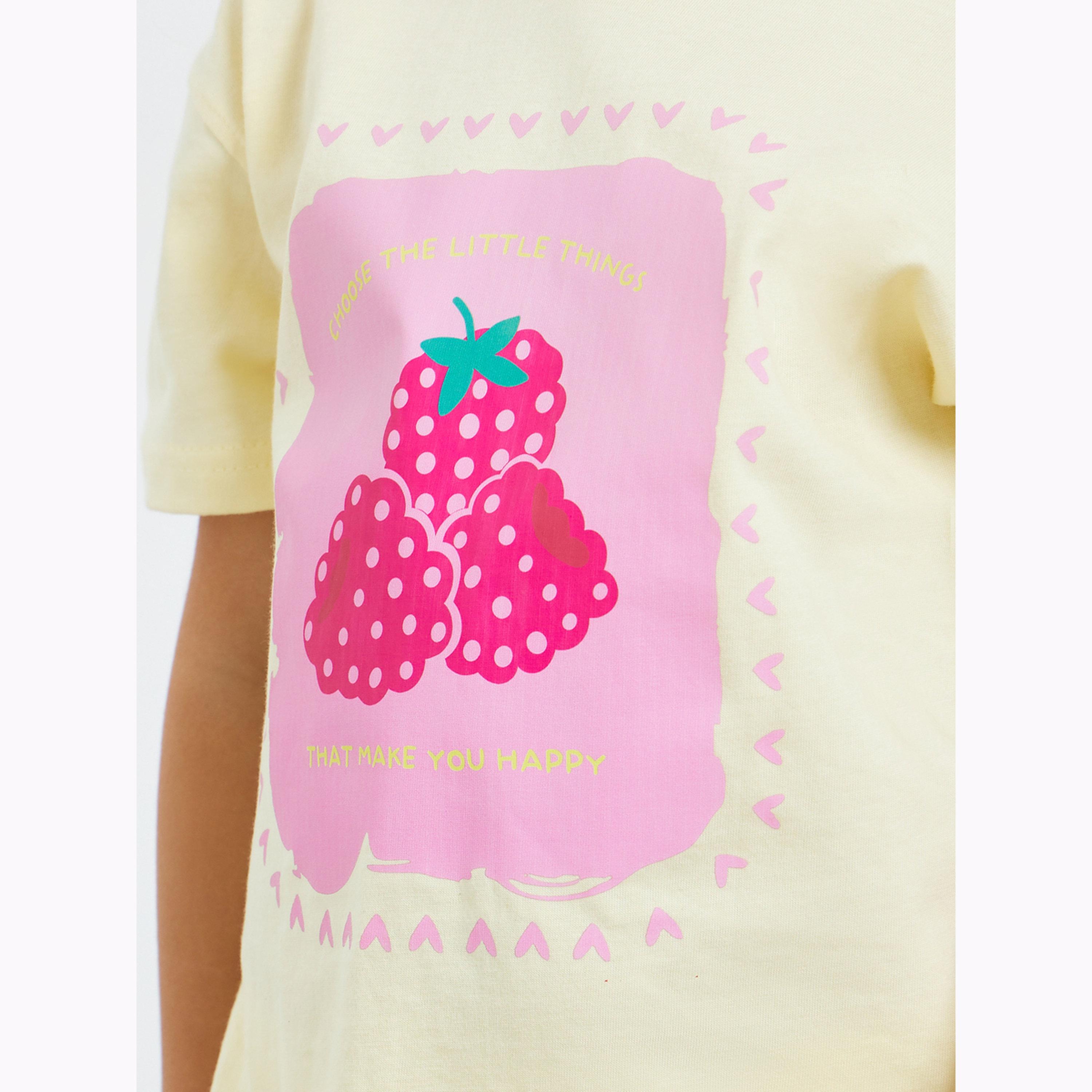Styli Girls Strawberry Print T-Shirt and Cycling Shorts Set-girls-clothing-setsandcoords-image-6