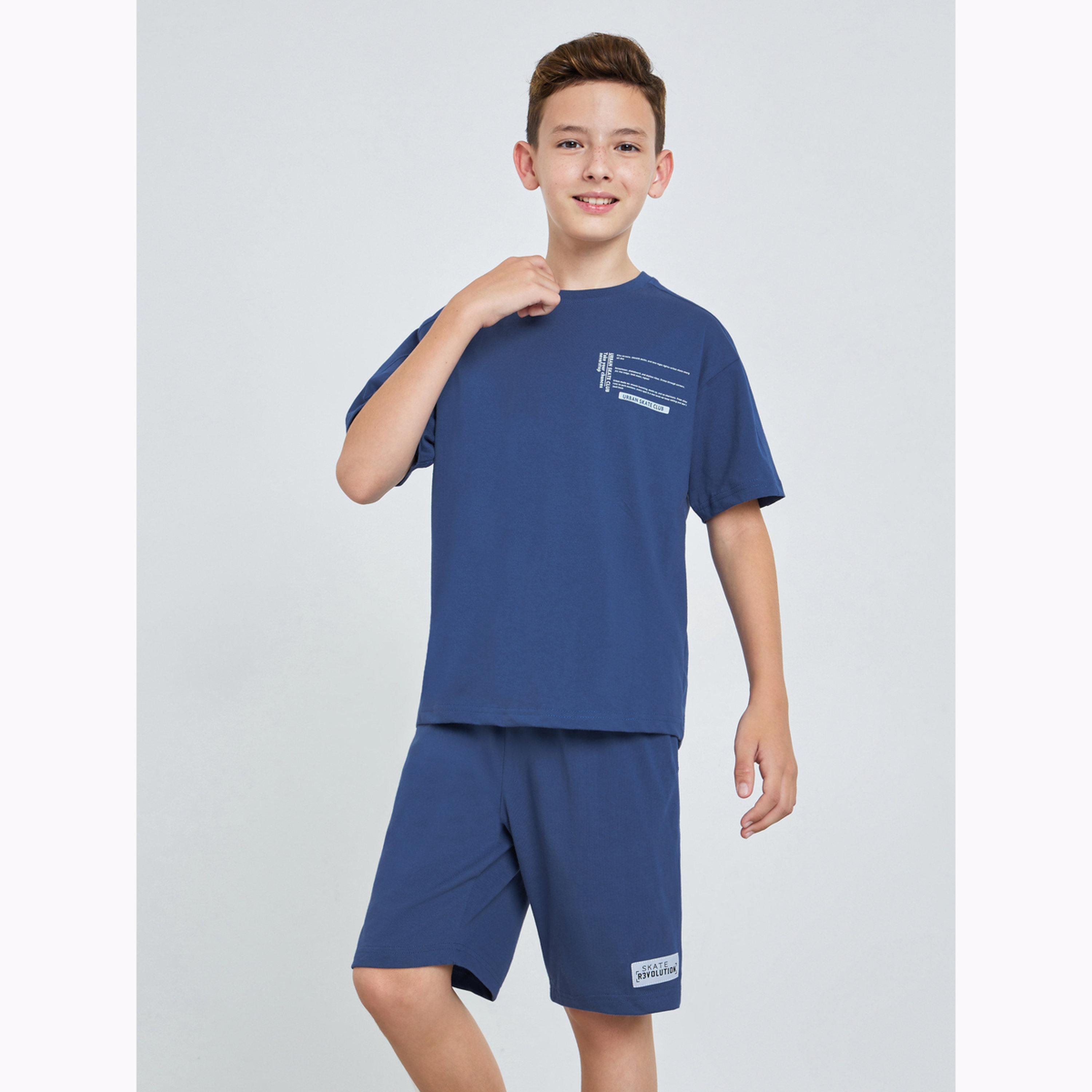 Styli Teen Boys Text Print Oversized T-Shirt and Shorts Set-boys-clothing-setsandcoords-image-1