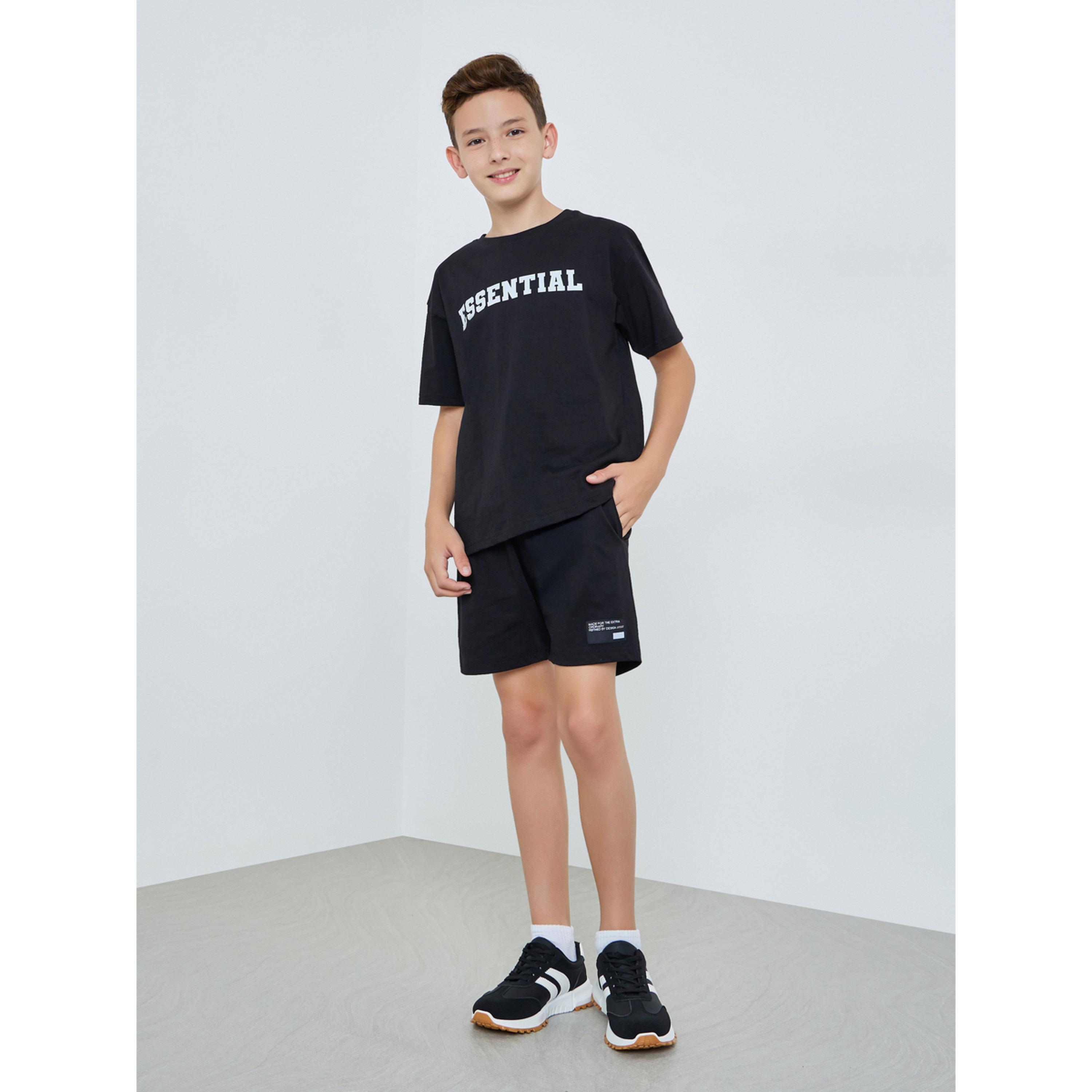 Styli Boys Black Short Sleeve T-Shirt and Shorts Set-boys-clothing-setsandcoords-image-2
