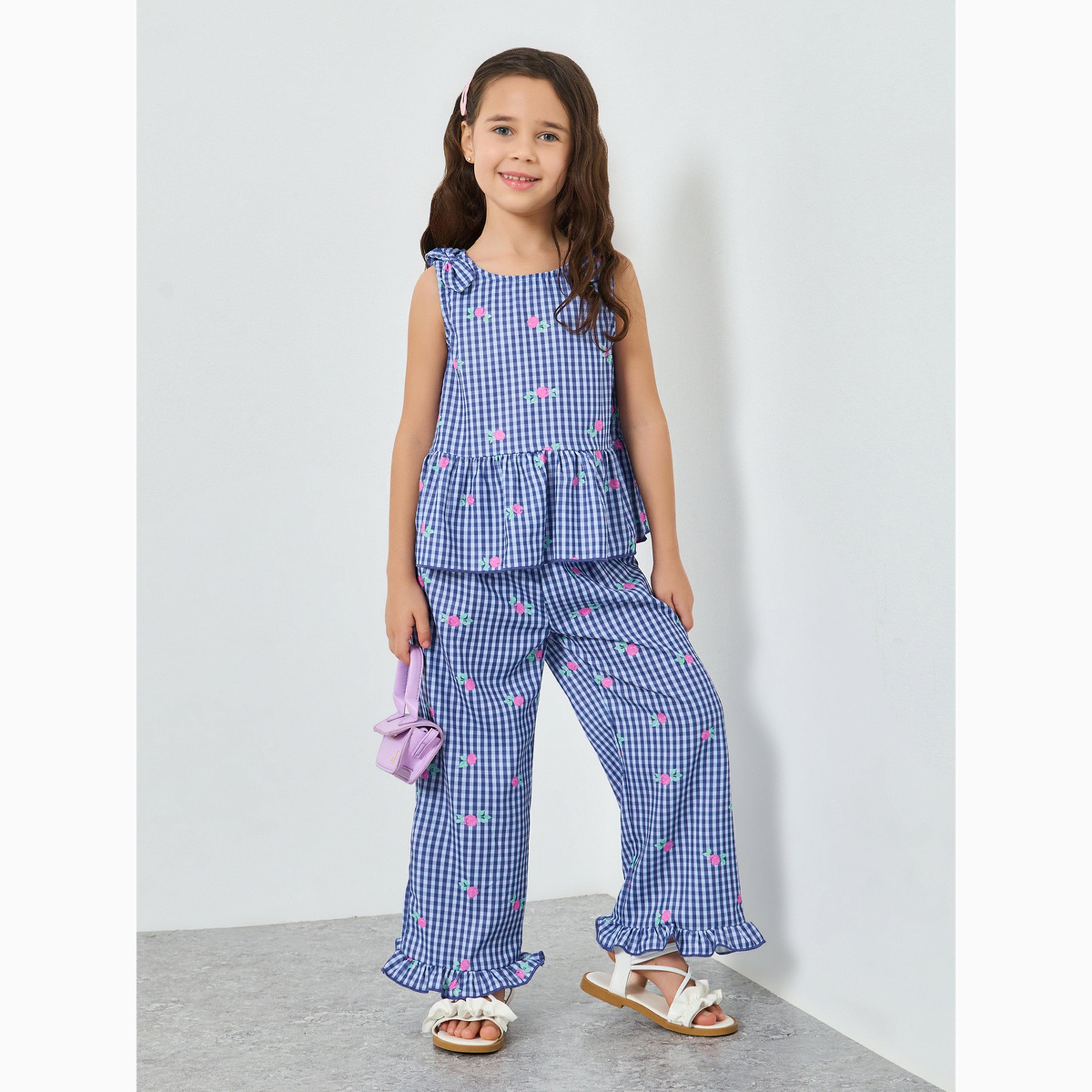 مجموعة من بنطال وبلوزة بدون أكمام ومربعات للفتيات-girls-clothing-setsandcoords-image-1