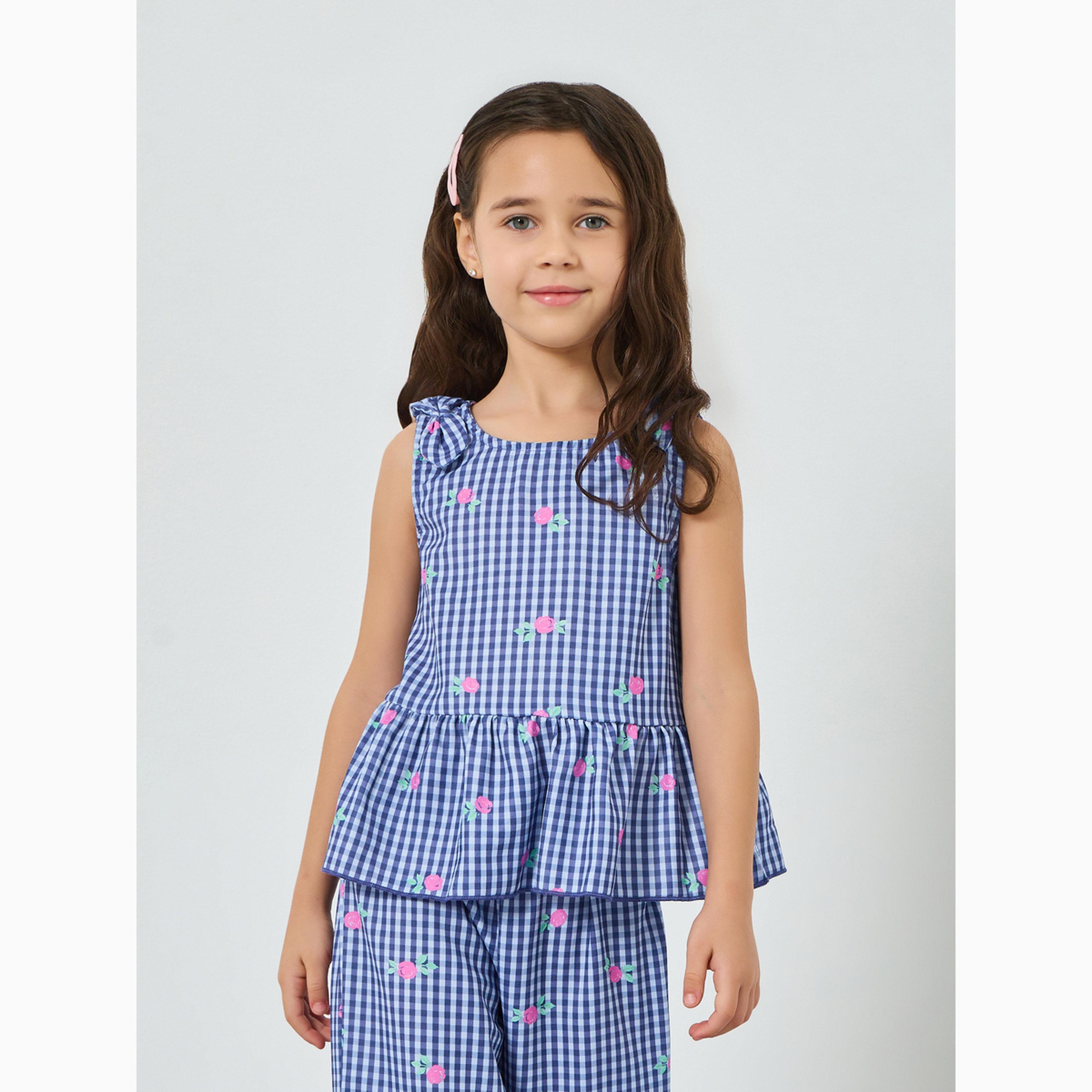 مجموعة من بنطال وبلوزة بدون أكمام ومربعات للفتيات-girls-clothing-setsandcoords-image-2