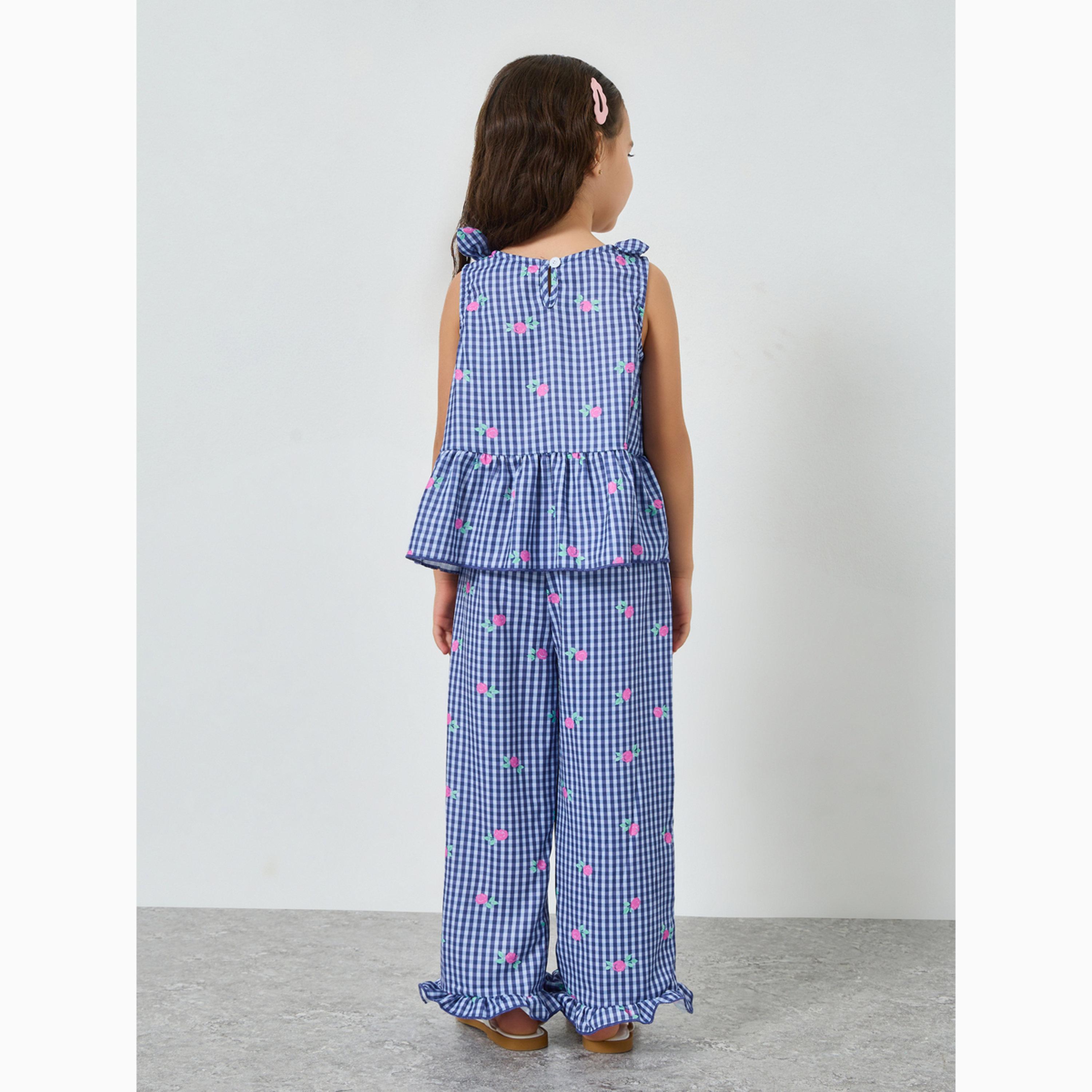 Styli Girls Checked Sleeveless Top and Pants Set-girls-clothing-setsandcoords-image-5