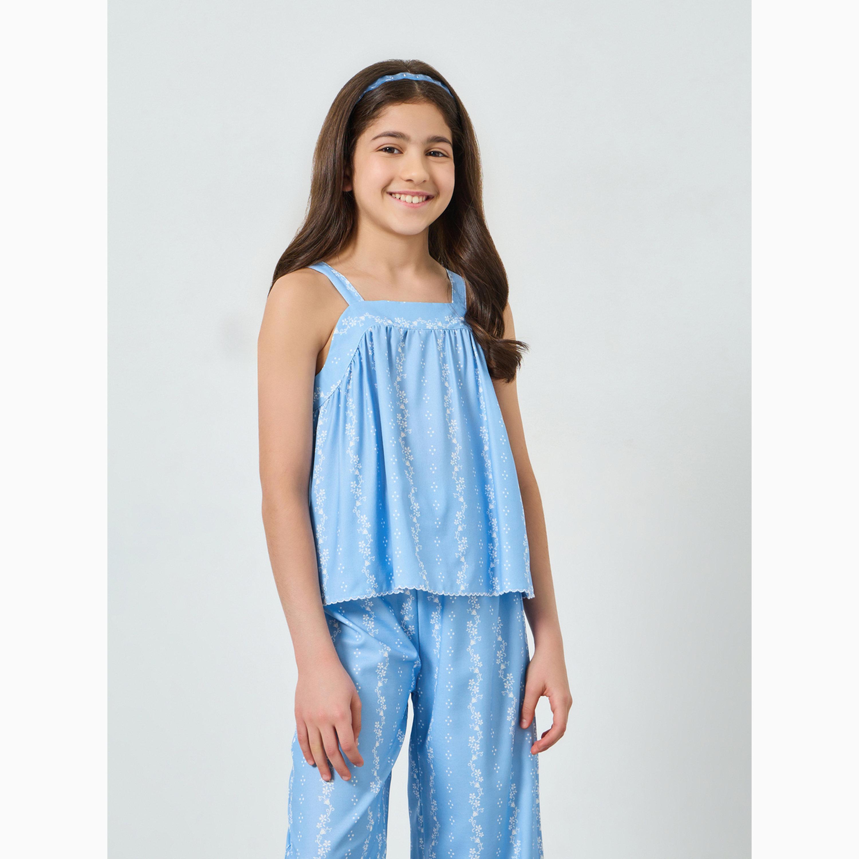 Styli Girls All-Over print Chambray Top and Pants Set-girls-clothing-setsandcoords-image-3