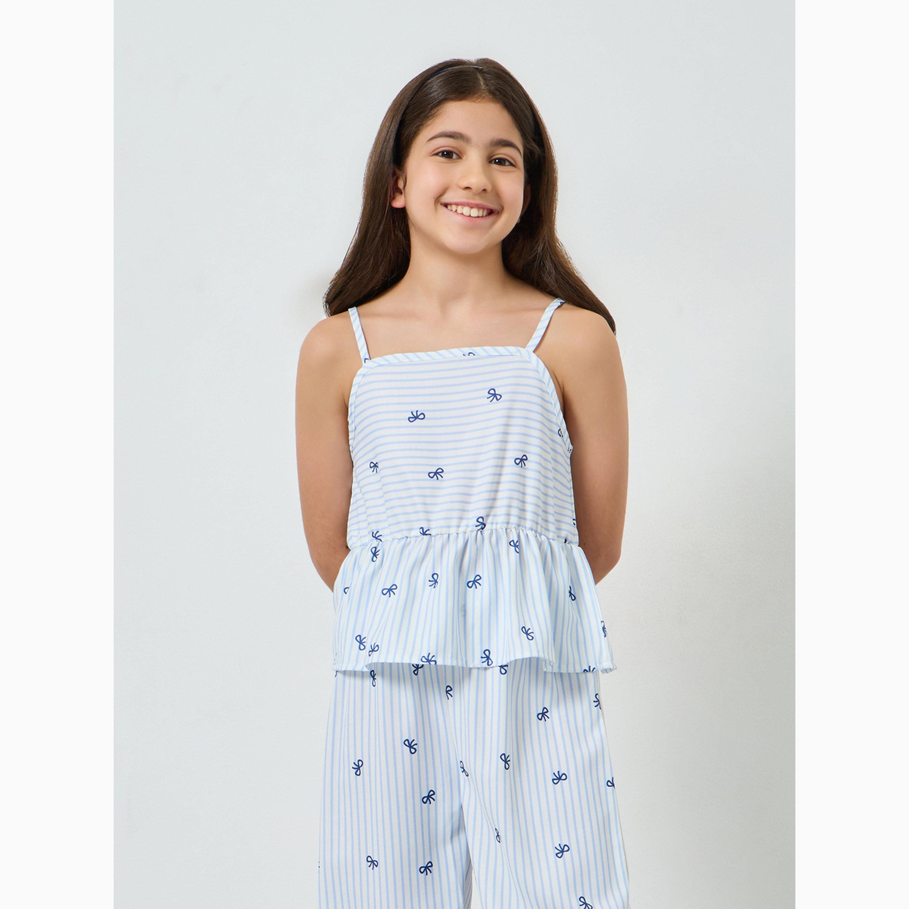 مجموعة من بنطال وبلوزة حمالات مطبعة بالكامل بنمط فيونكة للفتيات-girls-clothing-setsandcoords-image-2