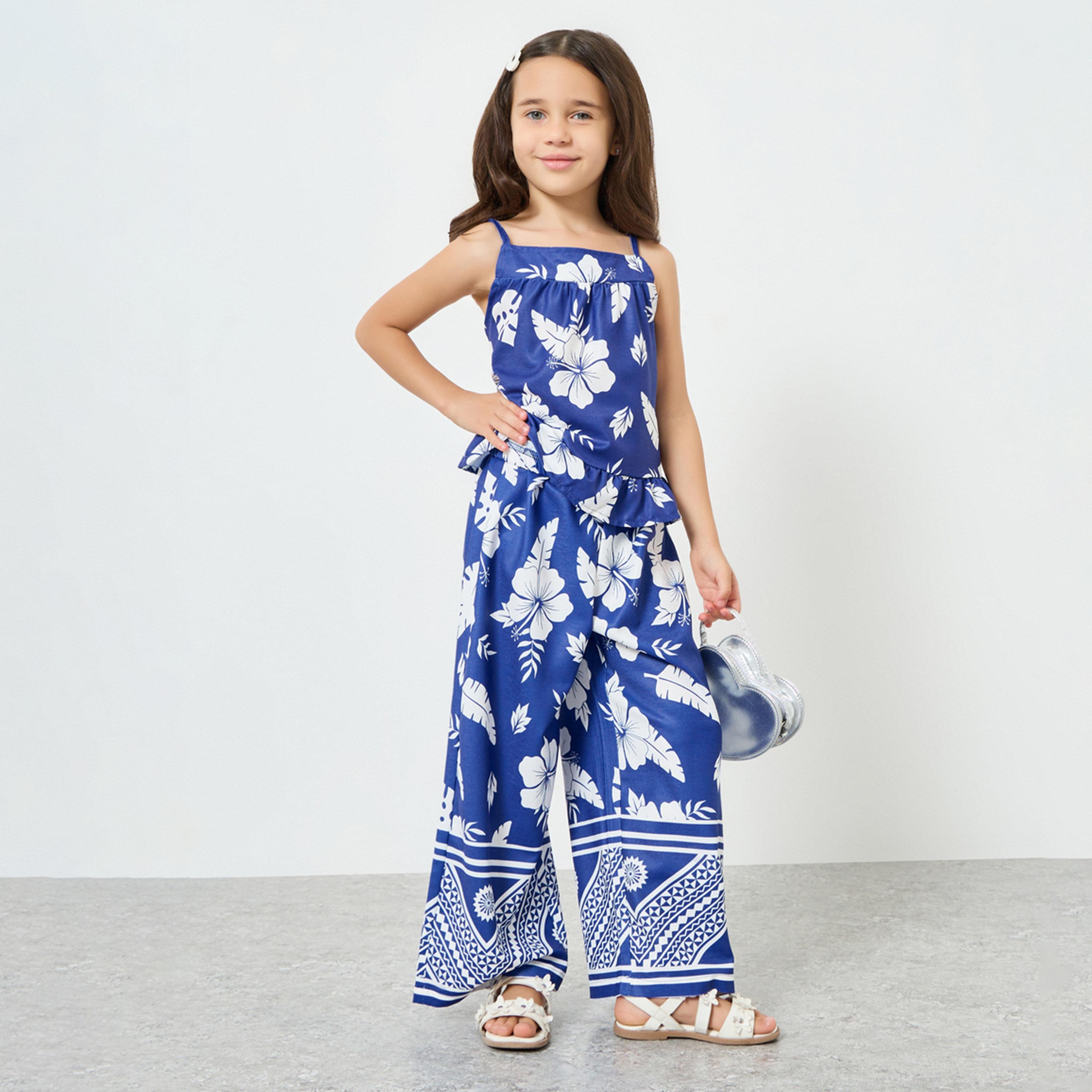 مجموعة من بنطال وبلوزة مطبعة بالزهور للفتيات-girls-clothing-setsandcoords-image-1