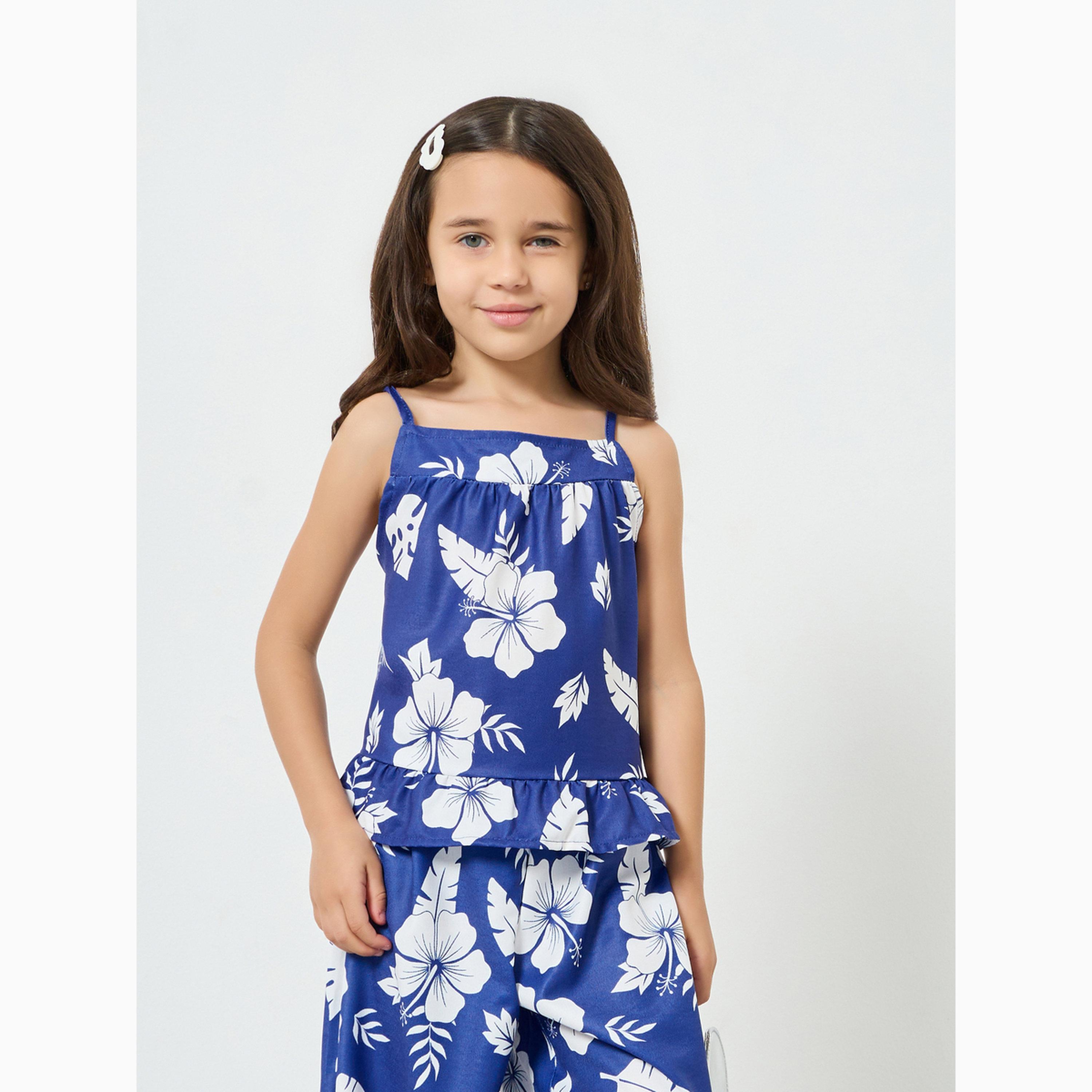 مجموعة من بنطال وبلوزة مطبعة بالزهور للفتيات-girls-clothing-setsandcoords-image-2