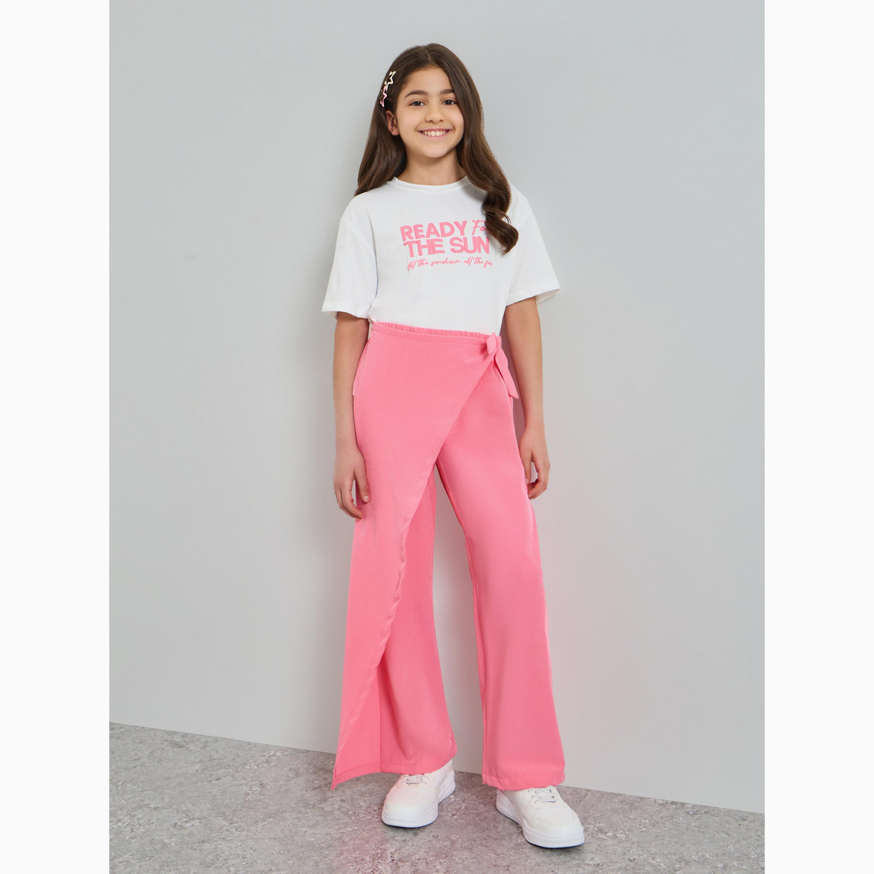 Styli Girls Slogan Print T-Shirt and Overlay Culottes Set-girls-clothing-setsandcoords-image-1