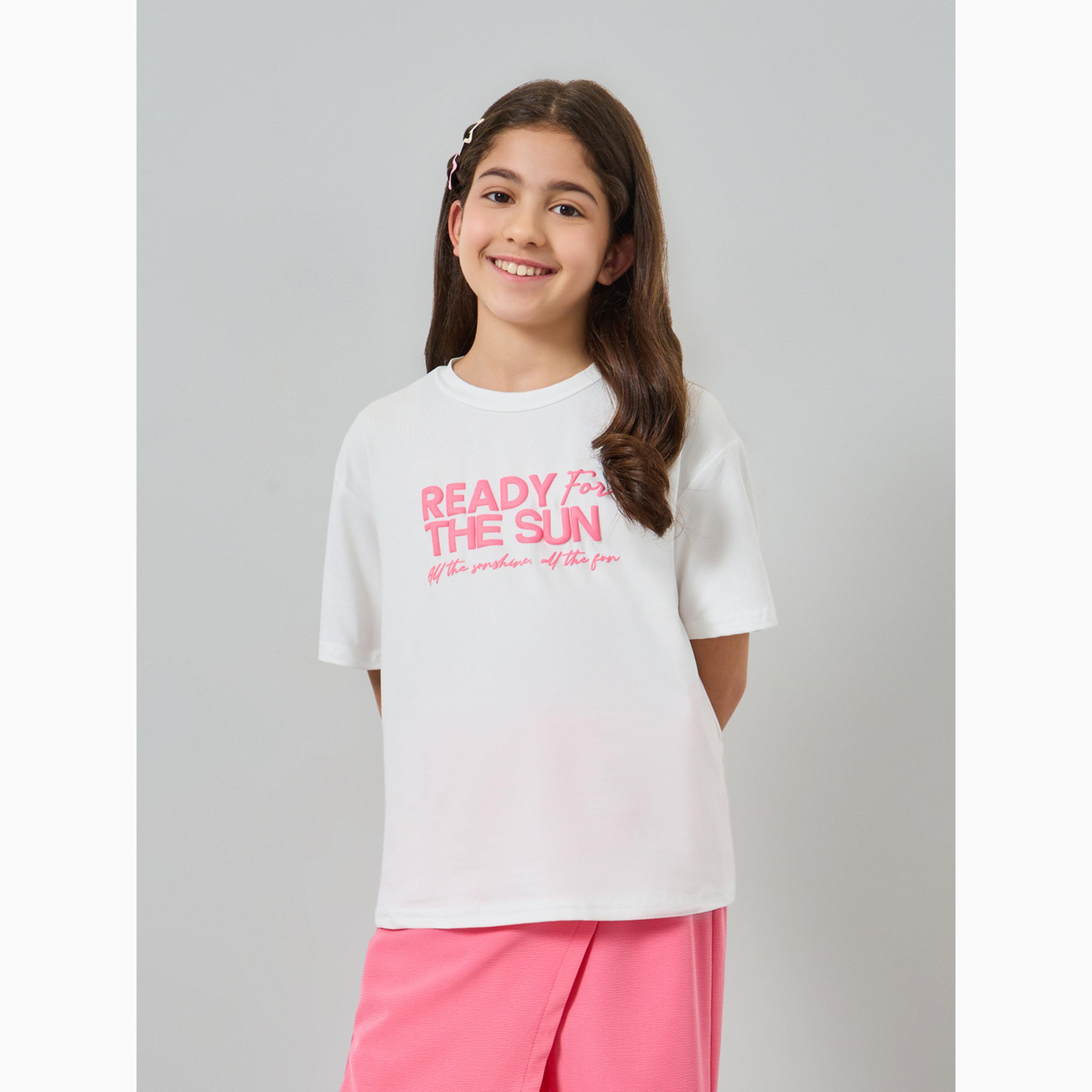 مجموعة من كولوت وتيشيرت بطبعة شعار للفتيات-girls-clothing-setsandcoords-image-2