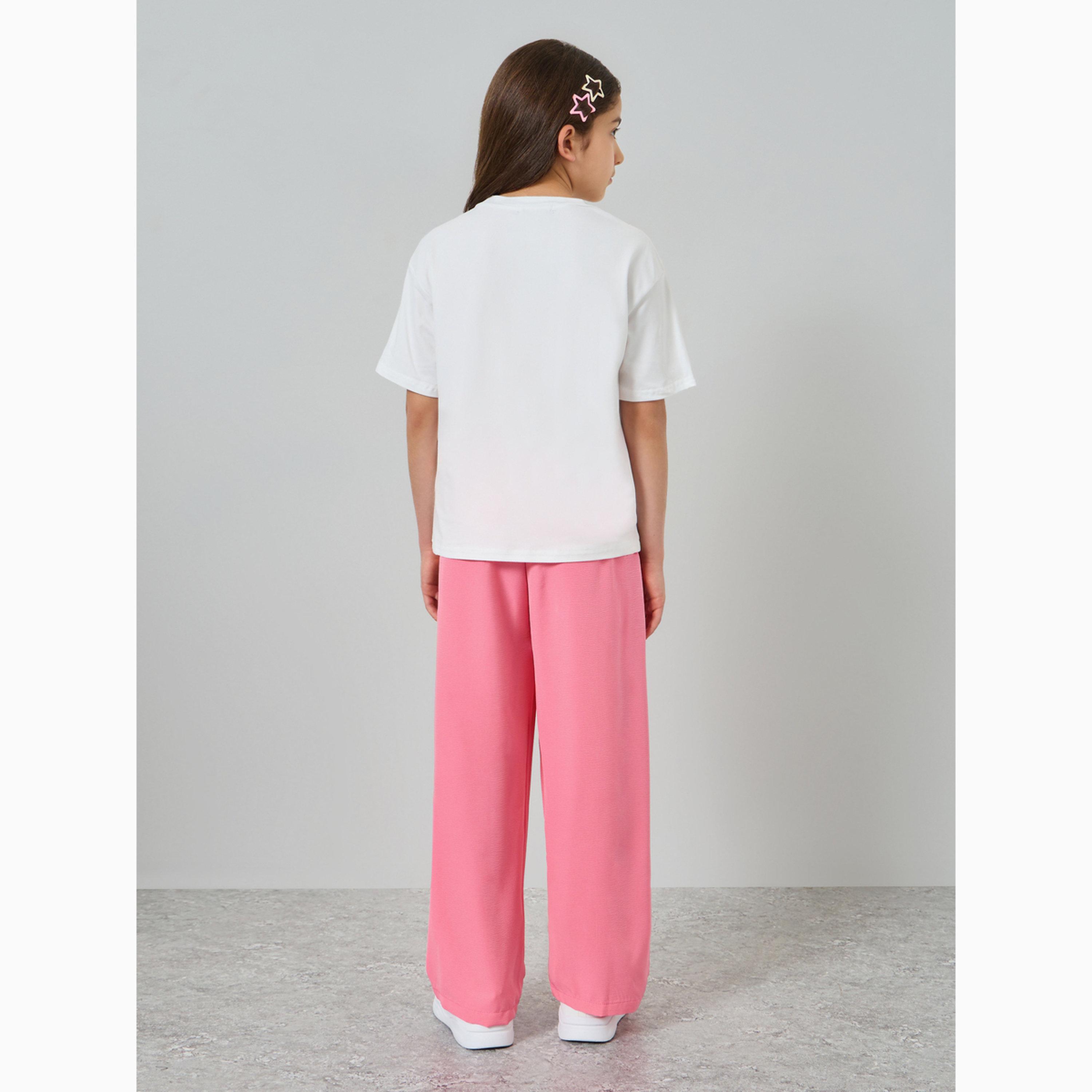 Styli Girls Slogan Print T-Shirt and Overlay Culottes Set-girls-clothing-setsandcoords-image-5