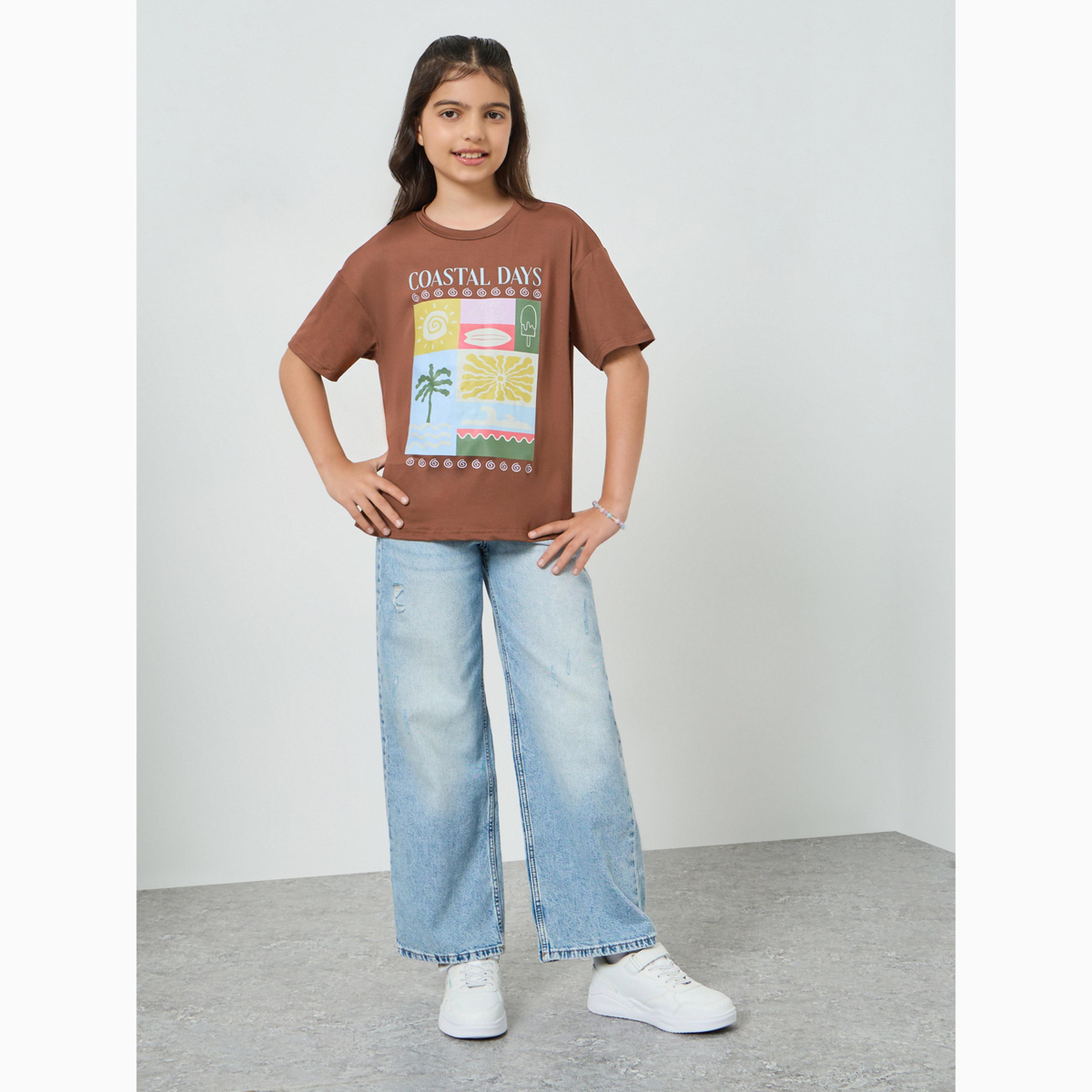 تيشيرت كبير الحجم بطبعة جرافيك للفتيات-girls-clothing-tshirts-image-2