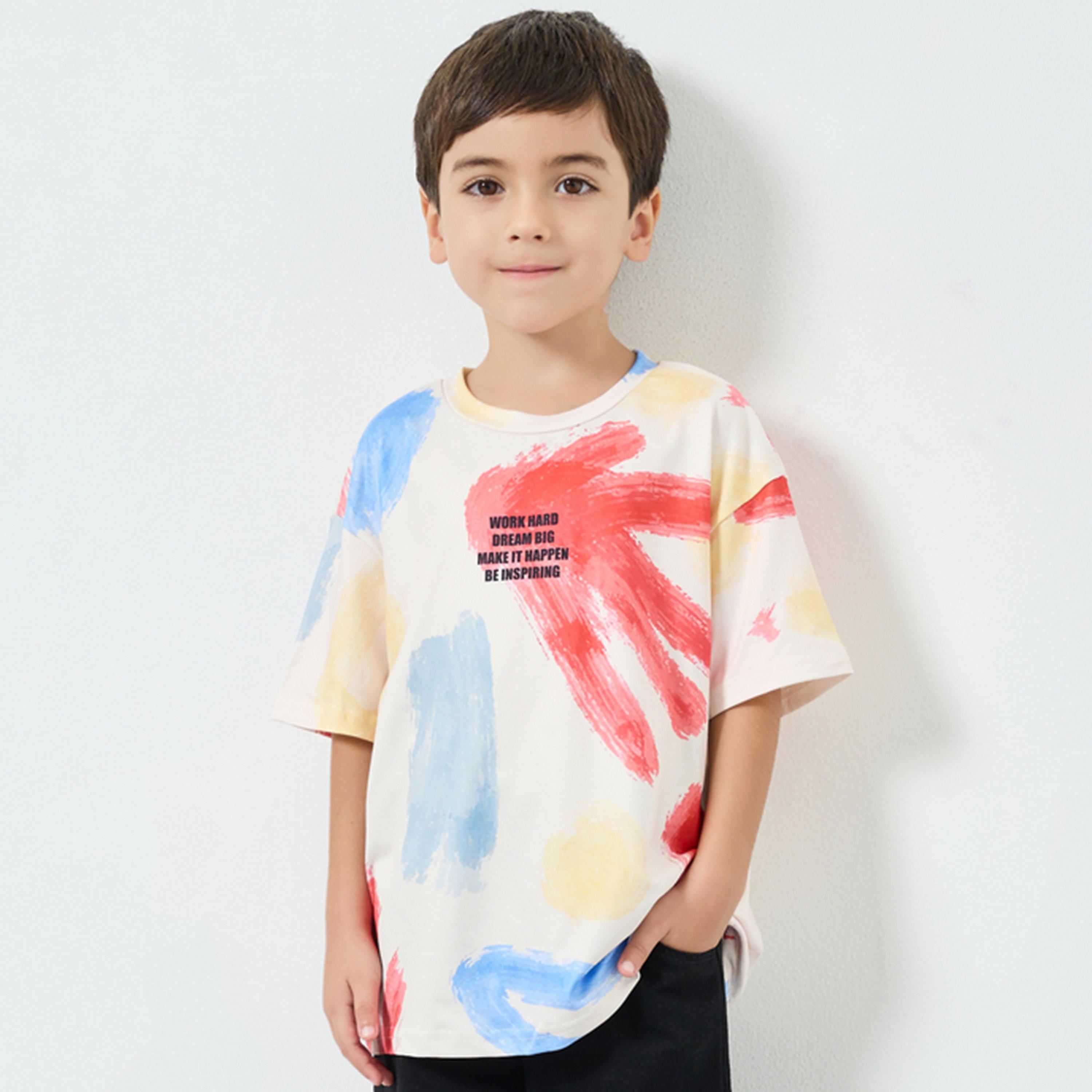 تيشيرت كبير الحجم بطبعة شعار للأولاد-boys-clothing-tshirtsandpolos-image-1