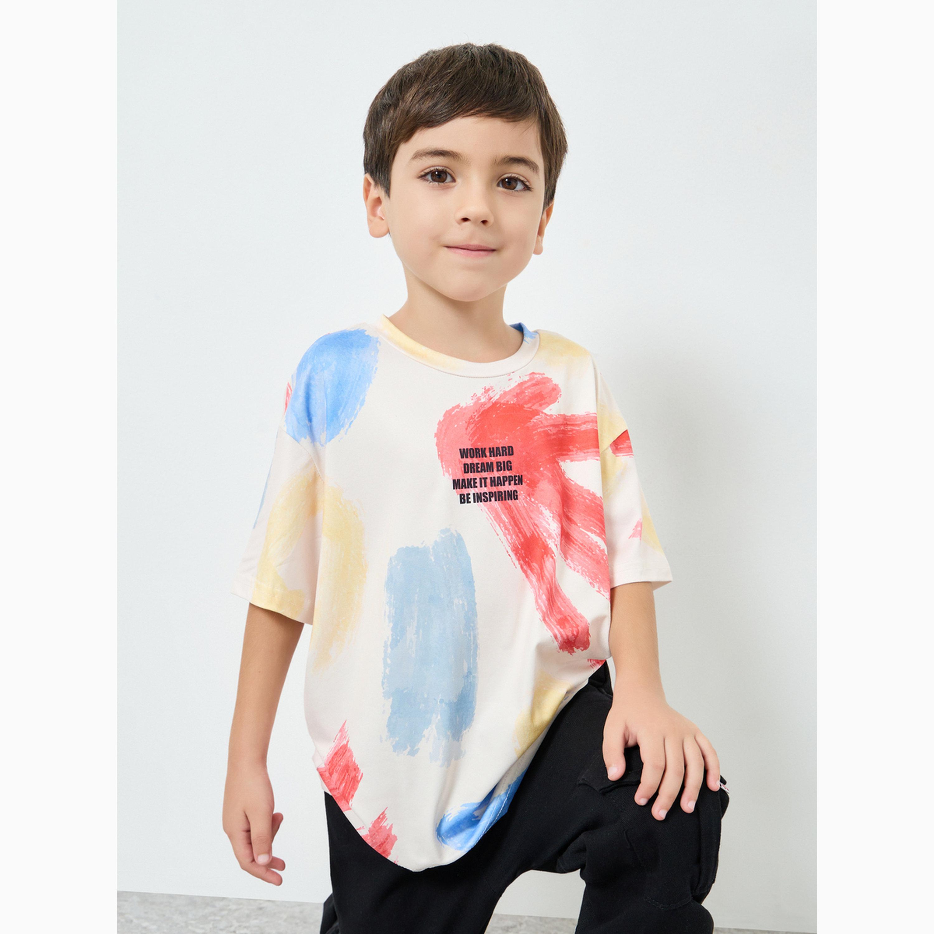 تيشيرت كبير الحجم بطبعة شعار للأولاد-boys-clothing-tshirtsandpolos-image-3