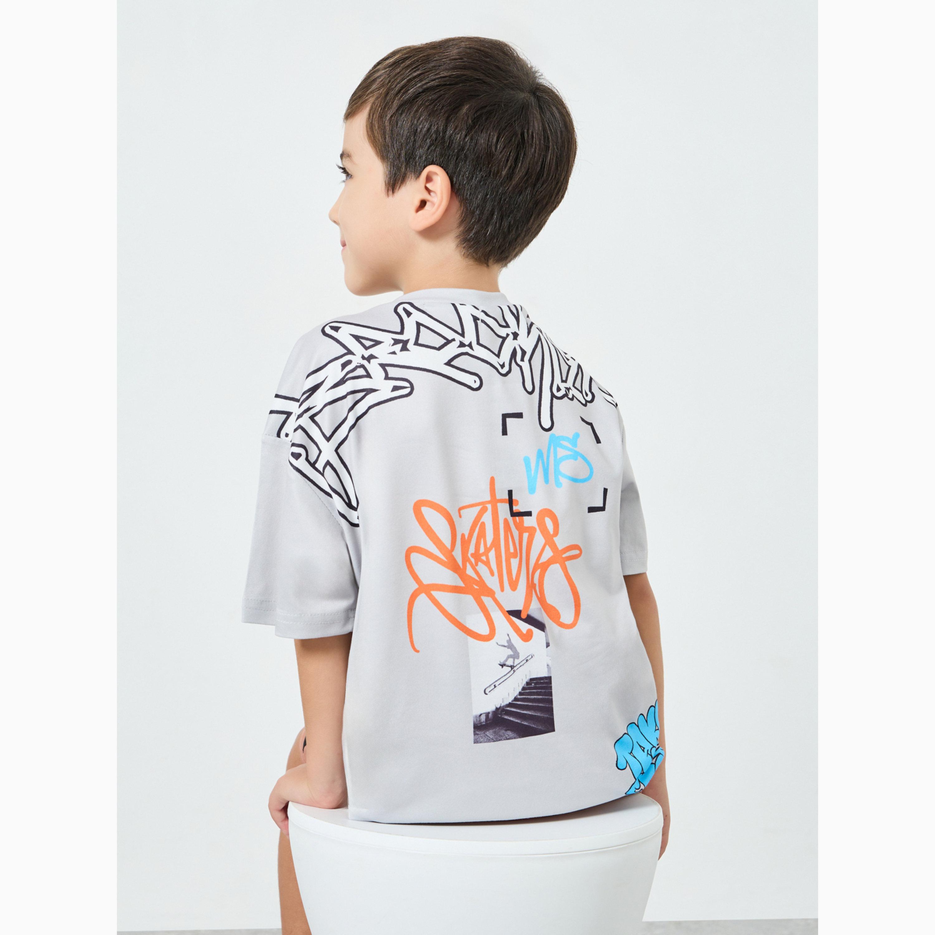 Styli Boys Graffiti Placement Print Oversized T-Shirt-boys-clothing-tshirtsandpolos-image-3