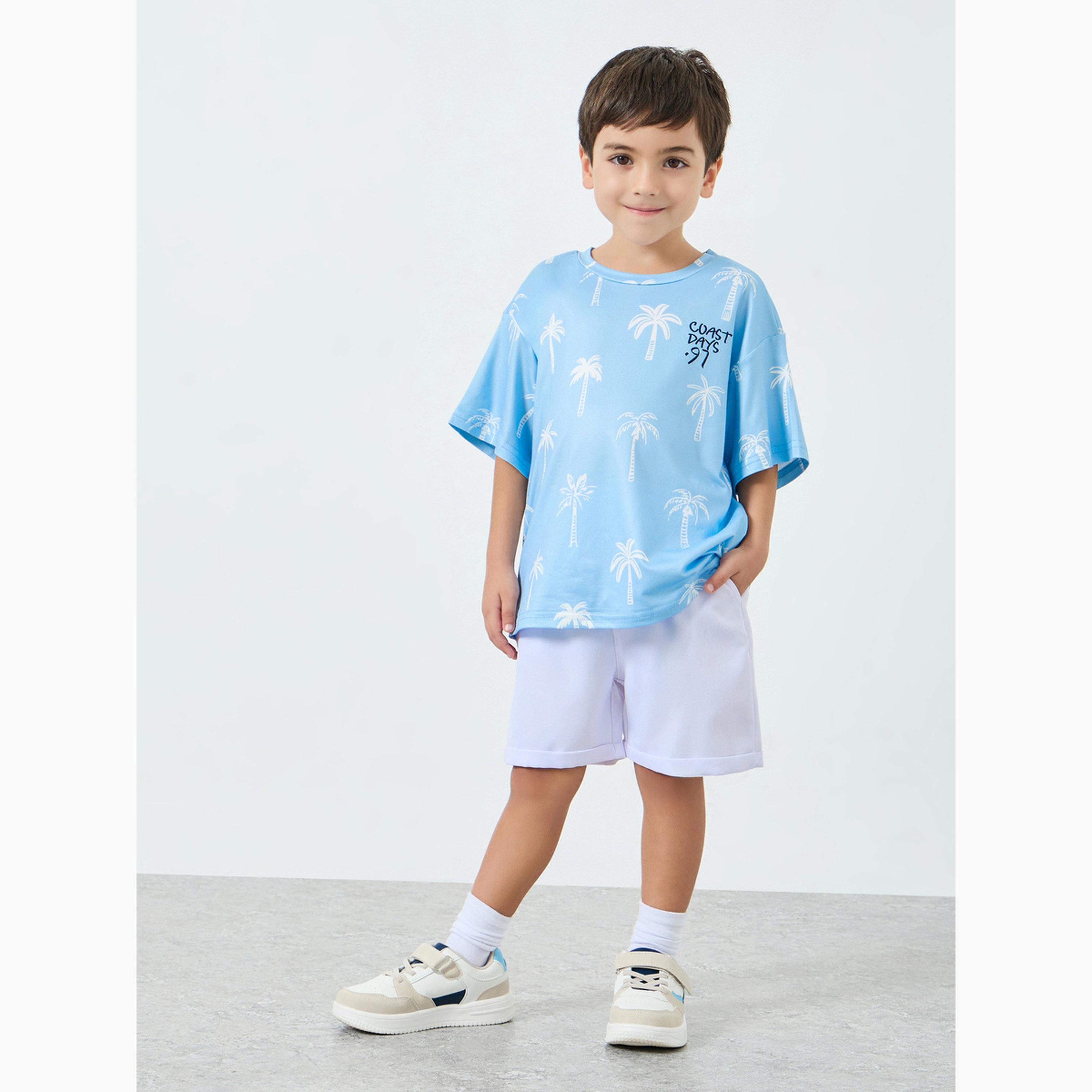 Styli Boys All-Over Palm Print Oversized T-Shirt with Text Emrboidery-boys-clothing-tshirtsandpolos-image-2