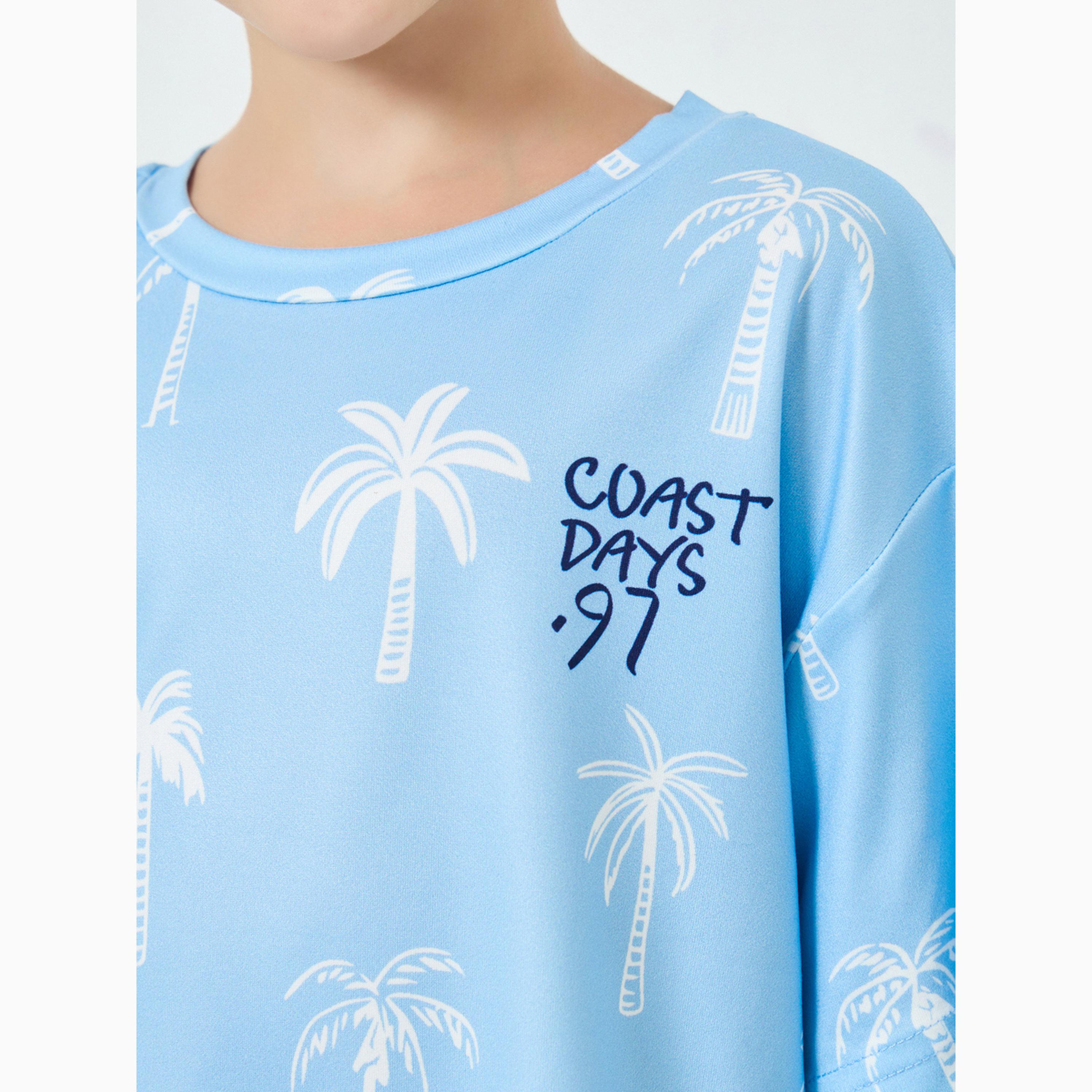 تيشيرت كبير الحجم بطبعة نخيل وتطريز نص للأولاد-boys-clothing-tshirtsandpolos-image-3