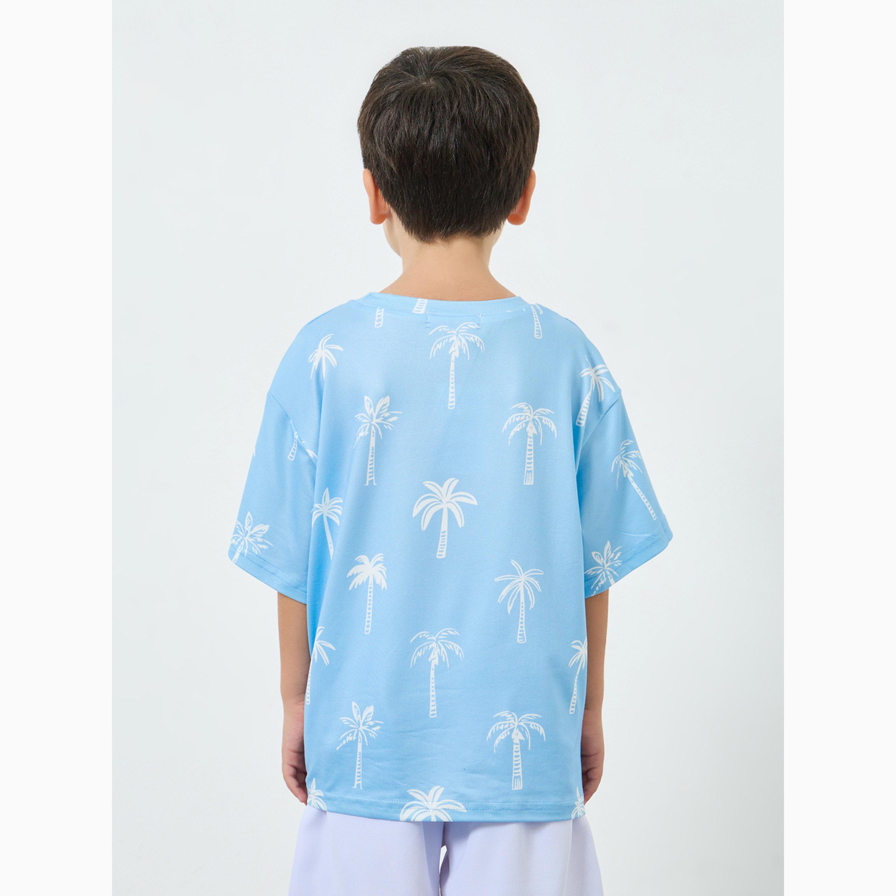 Styli Boys All-Over Palm Print Oversized T-Shirt with Text Emrboidery-boys-clothing-tshirtsandpolos-image-4