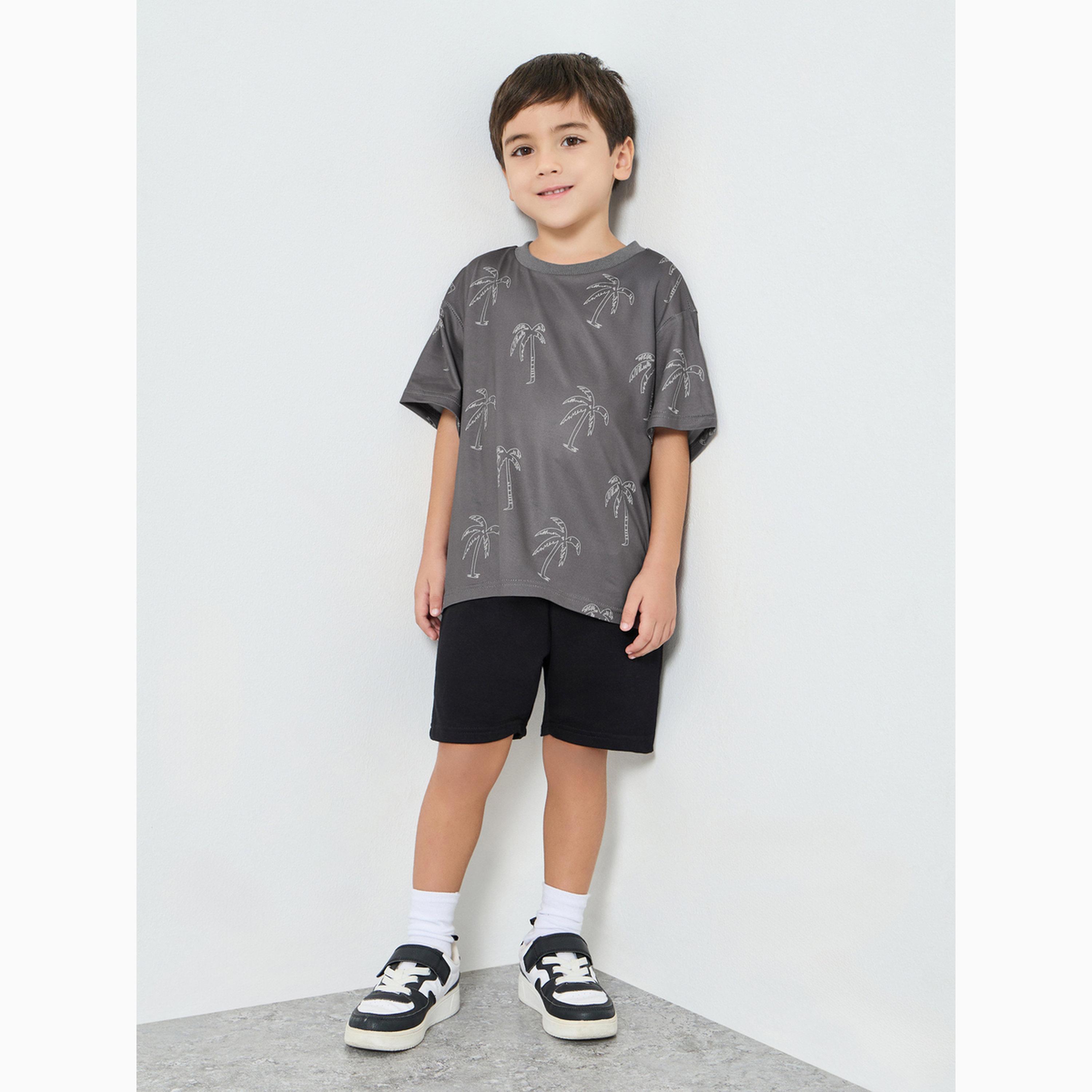 تيشيرت قصة مريحة بأكتاف منسدلة ومطرز بنمط نخيل للأولاد-boys-clothing-tshirtsandpolos-image-2