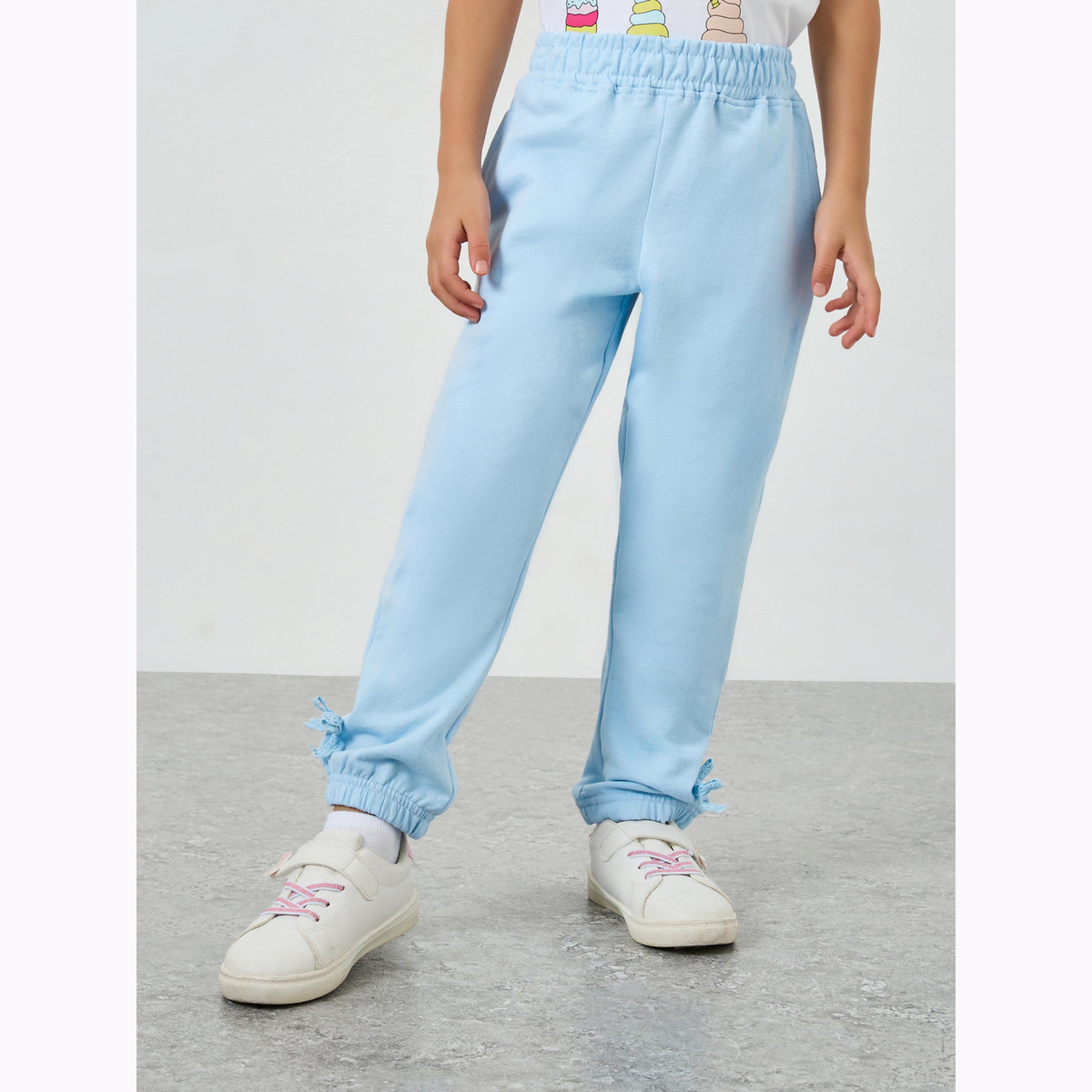Styli Girls Elasticated Hem Joggers with Bow Applique-girls-clothing-bottoms-joggersandtrackpants-image-1