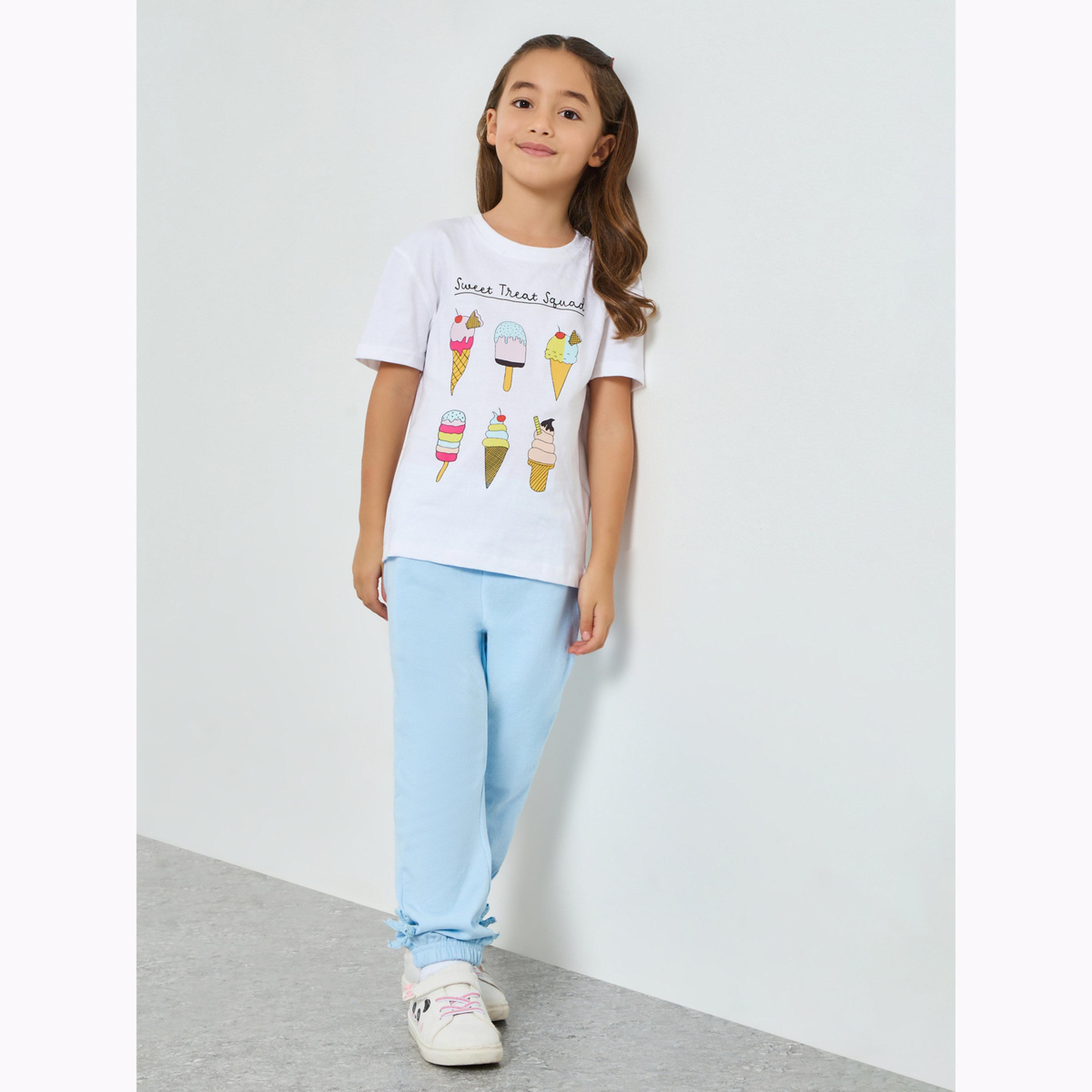 Styli Girls Elasticated Hem Joggers with Bow Applique-girls-clothing-bottoms-joggersandtrackpants-image-2