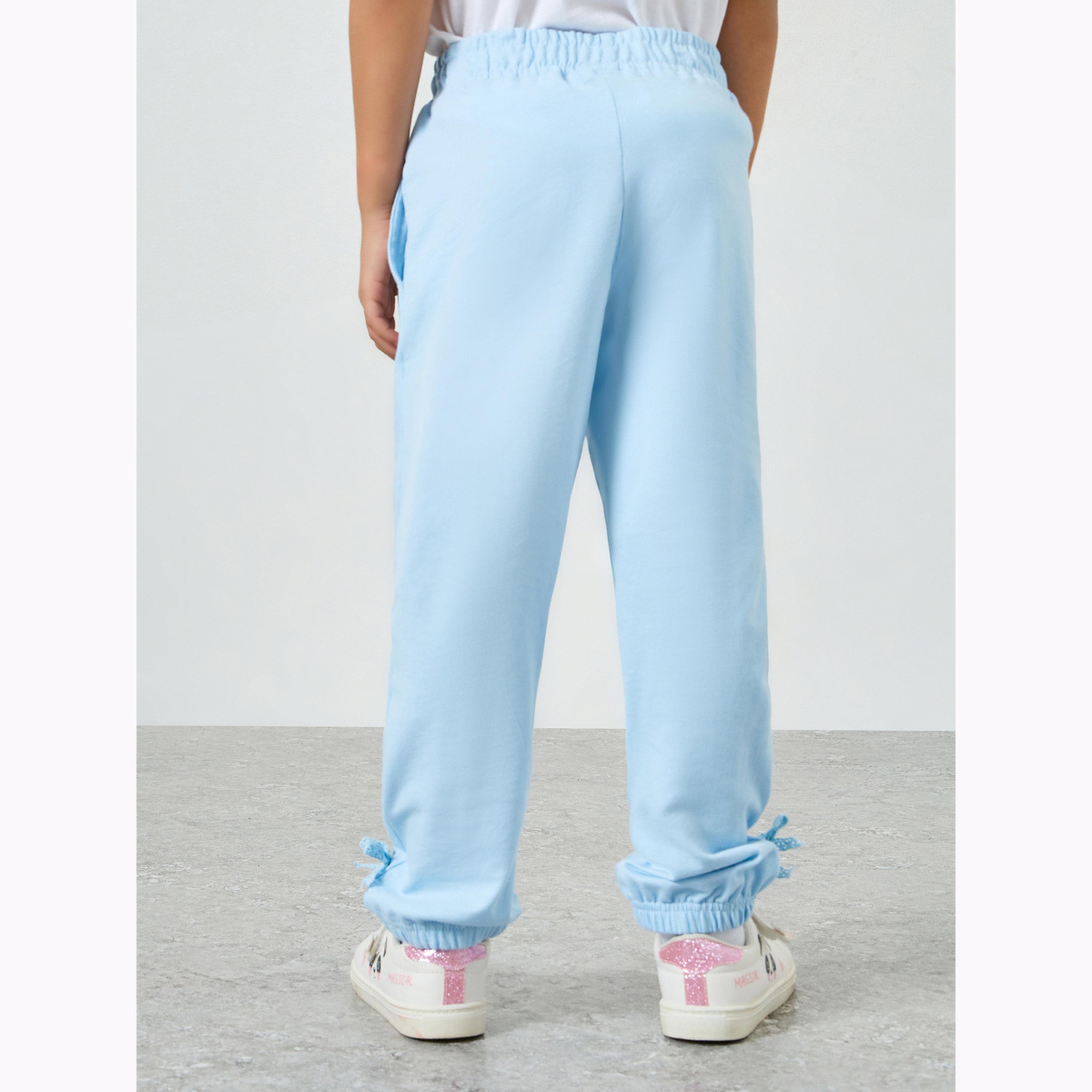 Styli Girls Elasticated Hem Joggers with Bow Applique-girls-clothing-bottoms-joggersandtrackpants-image-5