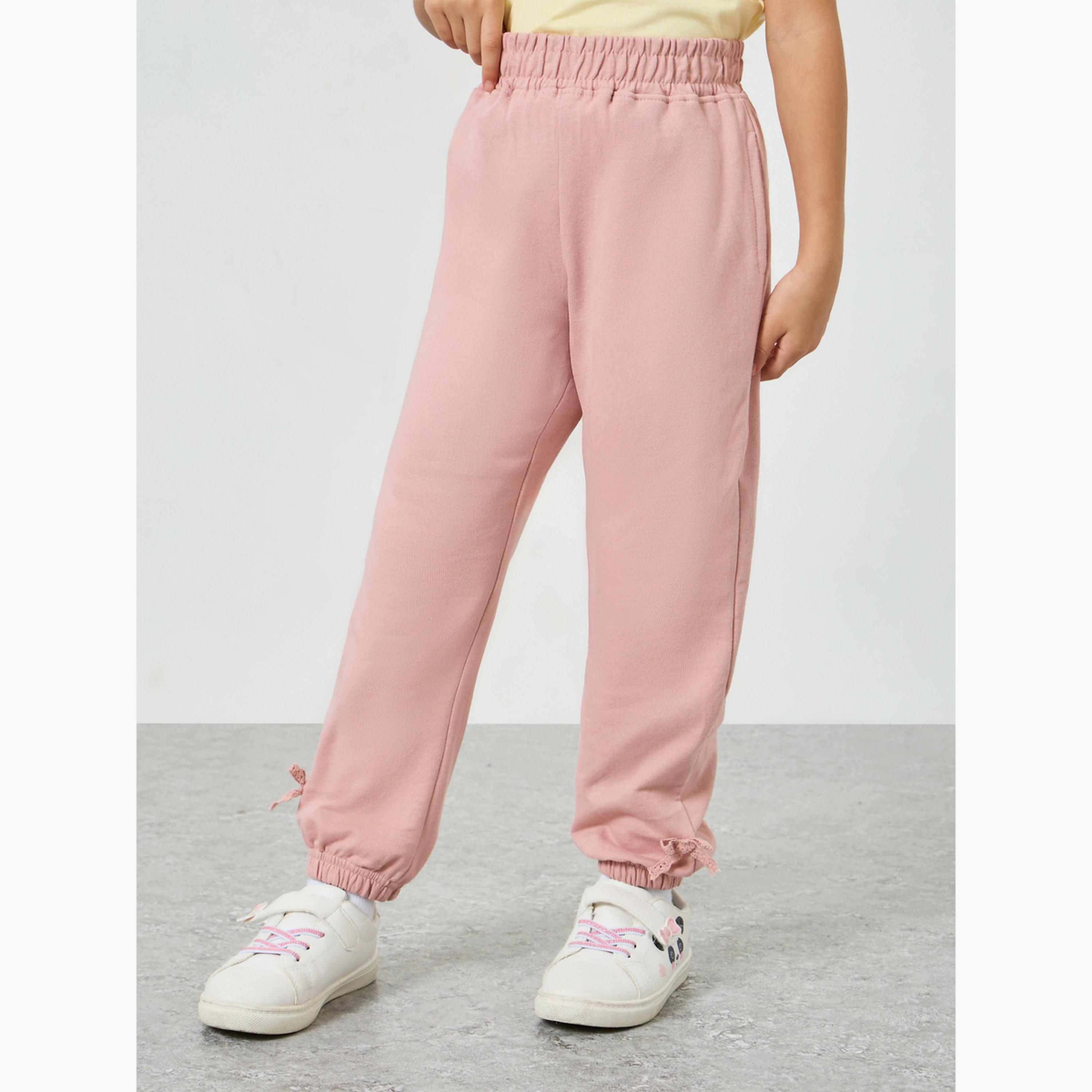 Styli Girls Elasticated Hem Joggers with Bow Applique-girls-clothing-bottoms-joggersandtrackpants-image-1