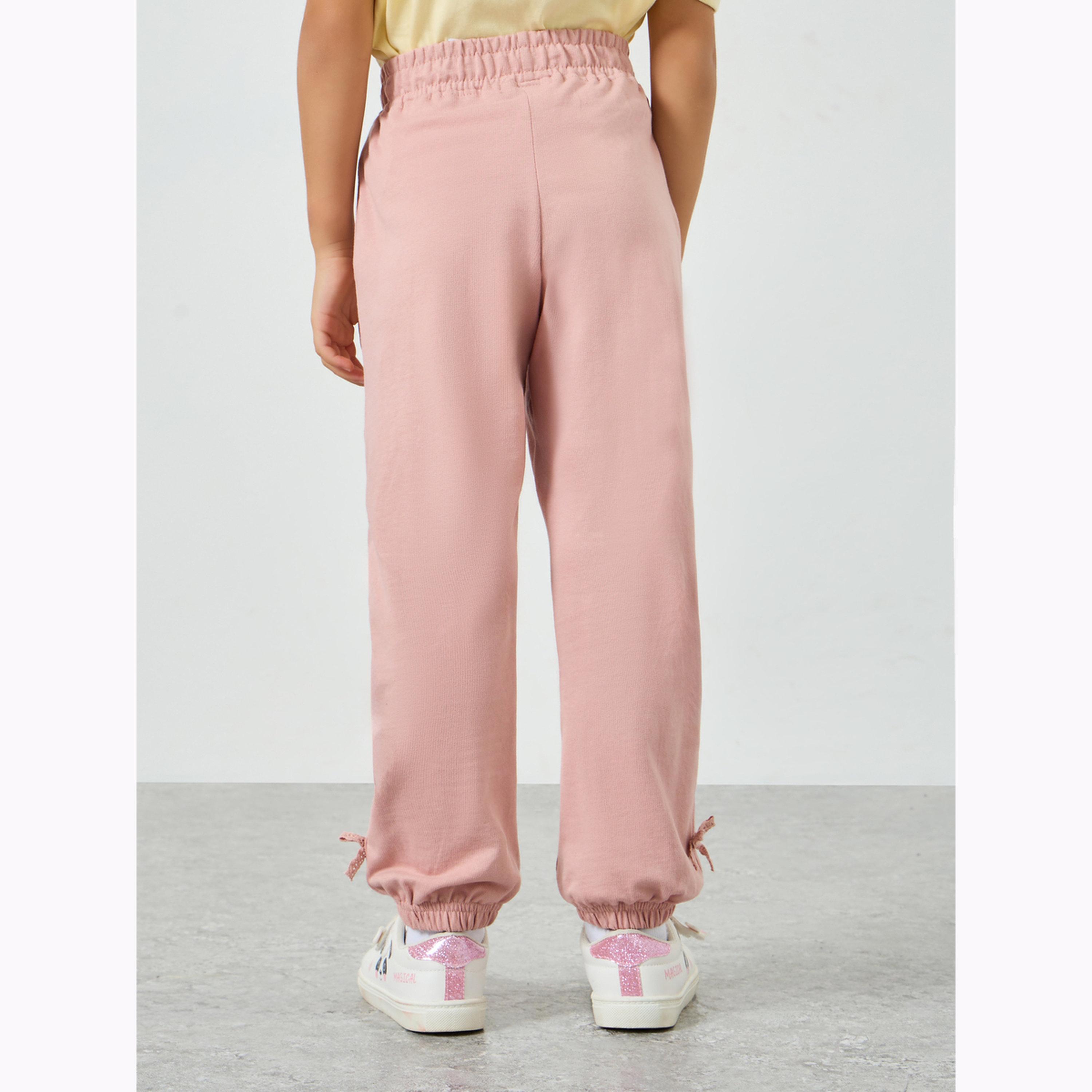 Styli Girls Elasticated Hem Joggers with Bow Applique-girls-clothing-bottoms-joggersandtrackpants-image-5