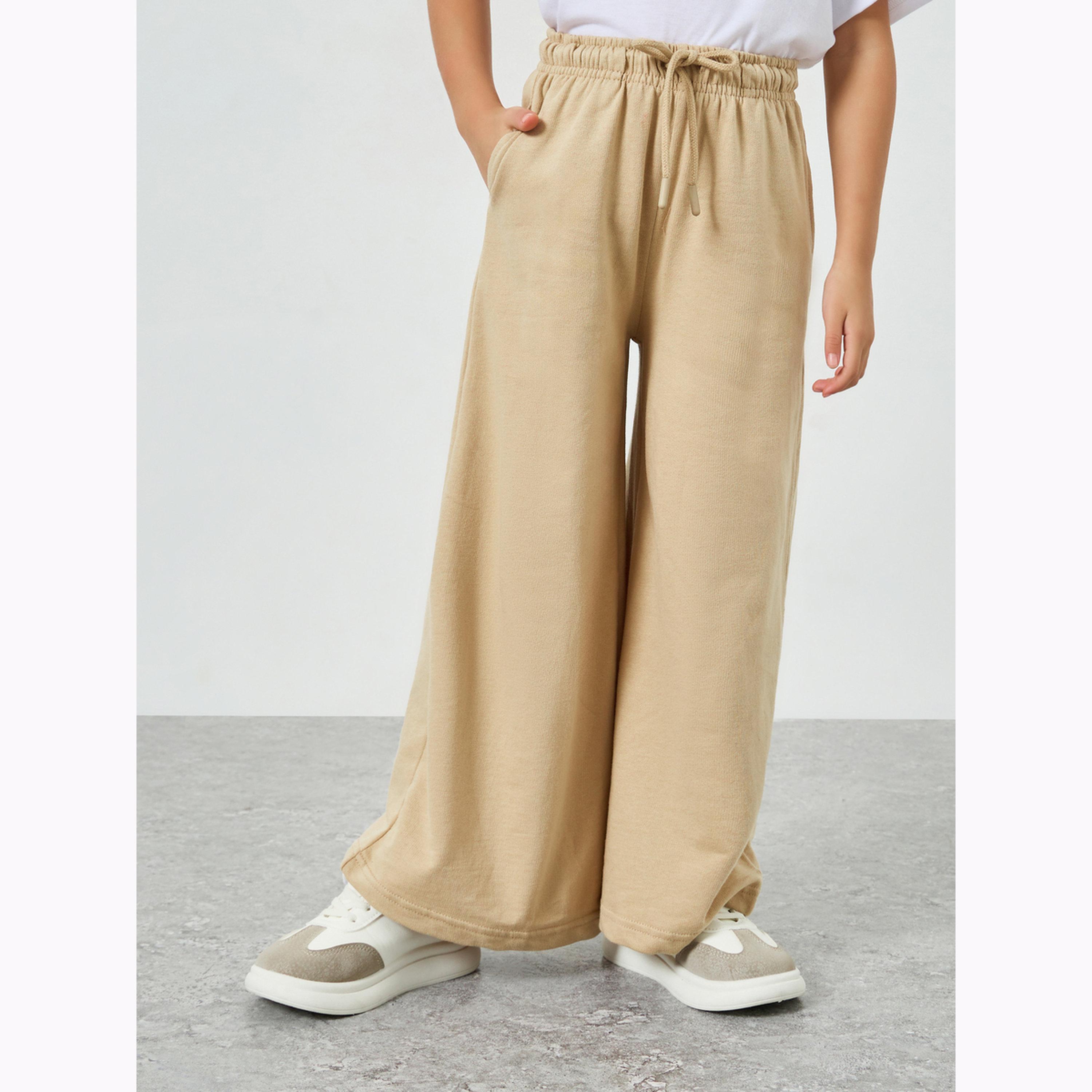 جوغر بأرجل واسعة سادة برباط للبنات-girls-clothing-bottoms-trousers-image-1