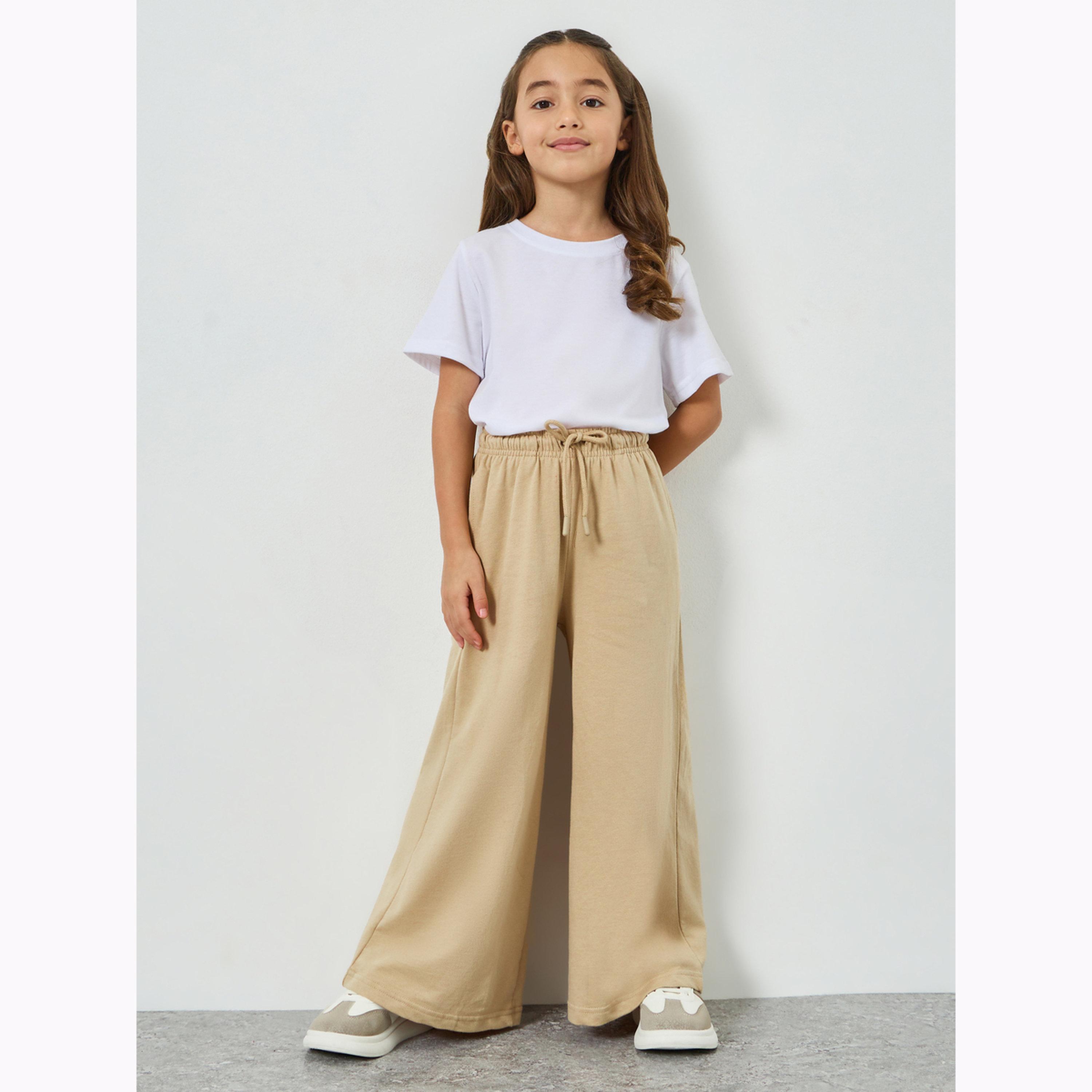 Styli Girls Solid Wide Leg Joggers with Drawstring-girls-clothing-bottoms-trousers-image-2