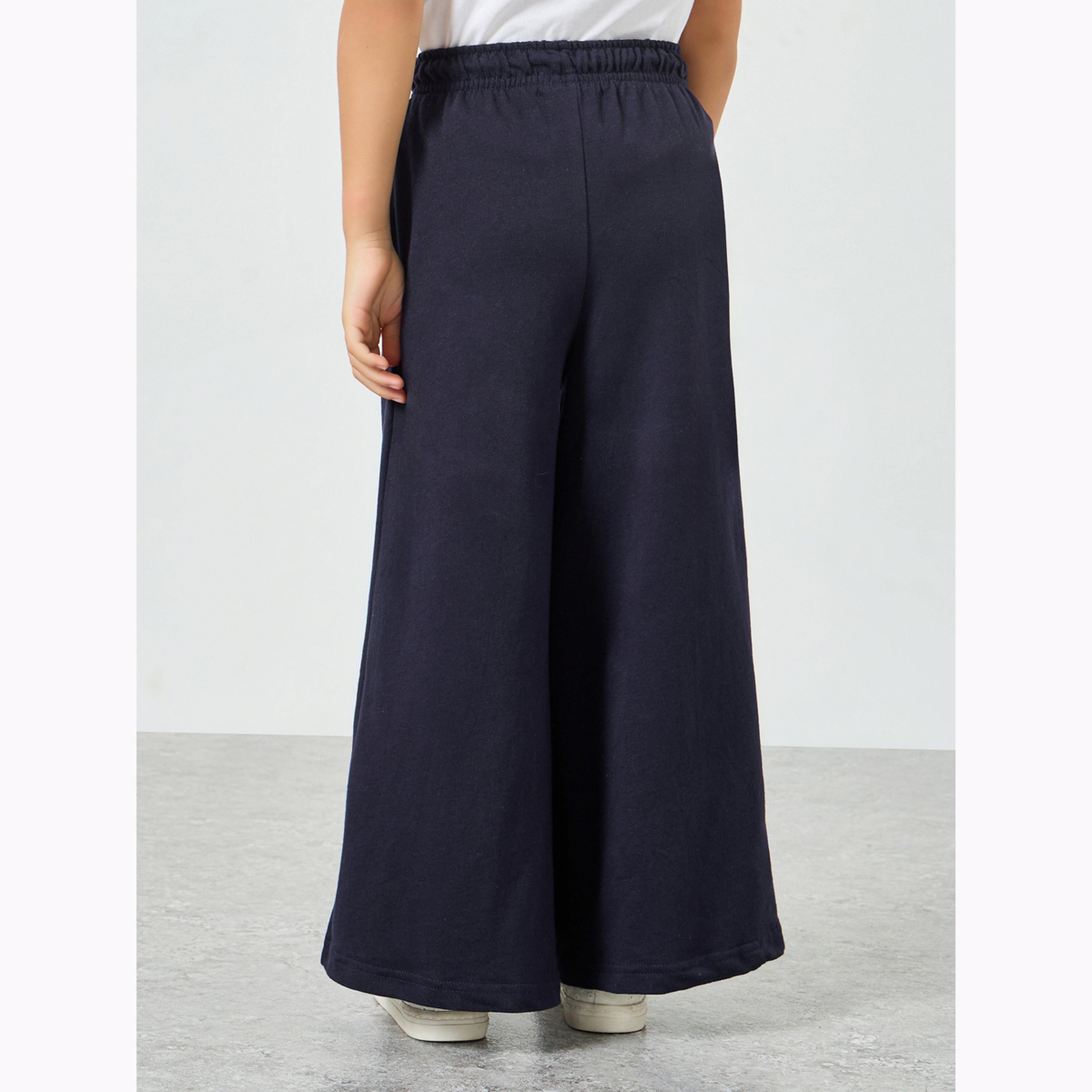 Styli Girls Solid Wide Leg Joggers with Drawstring-girls-clothing-bottoms-trousers-image-4