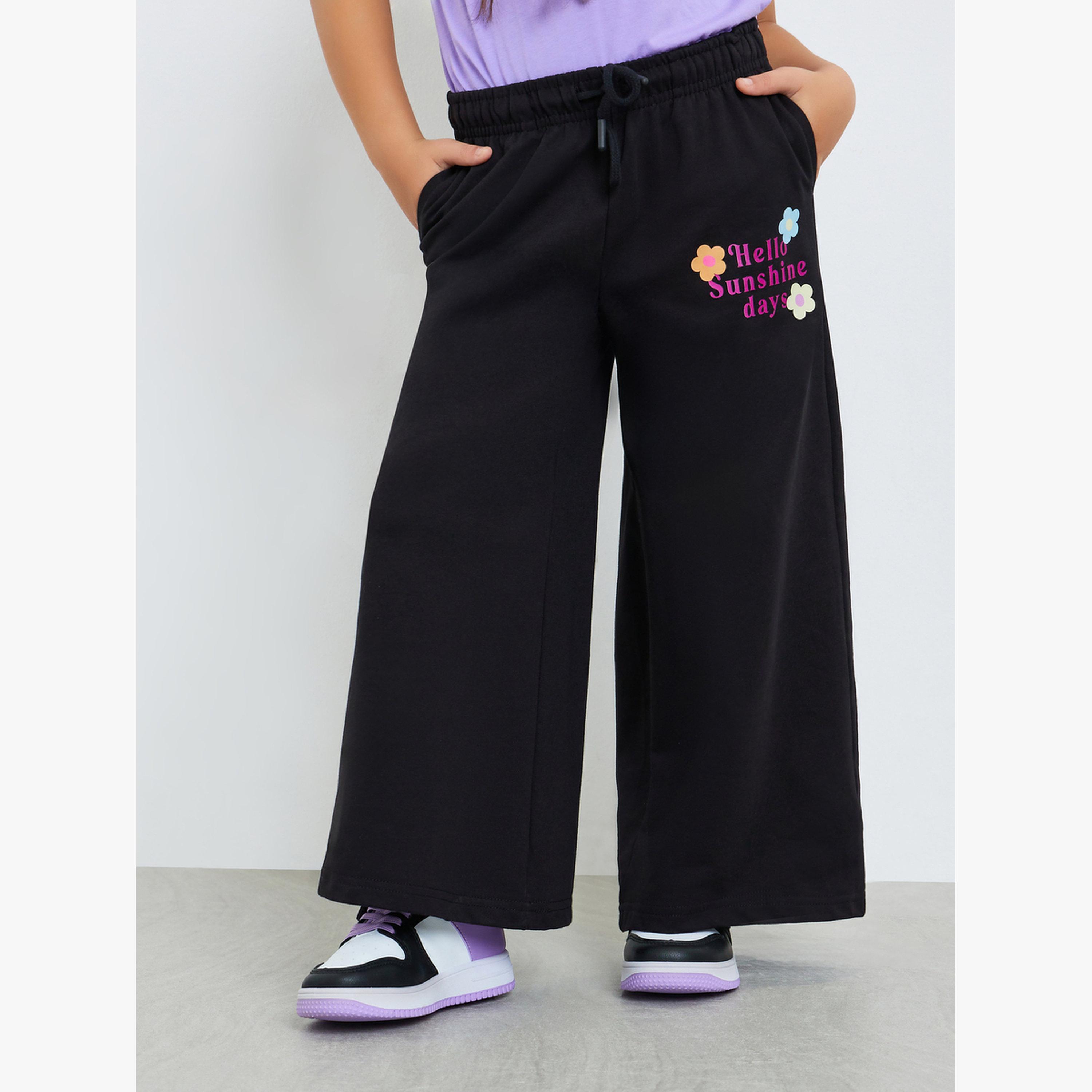 جوغر بأرجل واسعة وطبعة زهور للبنات-girls-clothing-bottoms-joggersandtrackpants-image-1