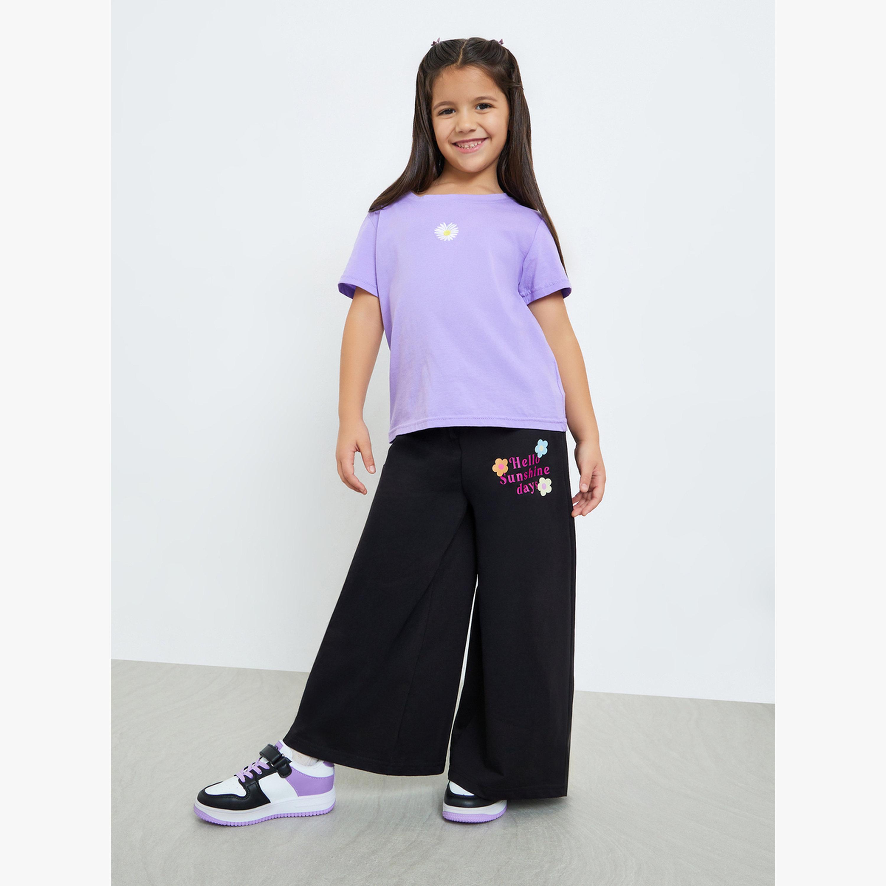 جوغر بأرجل واسعة وطبعة زهور للبنات-girls-clothing-bottoms-joggersandtrackpants-image-2