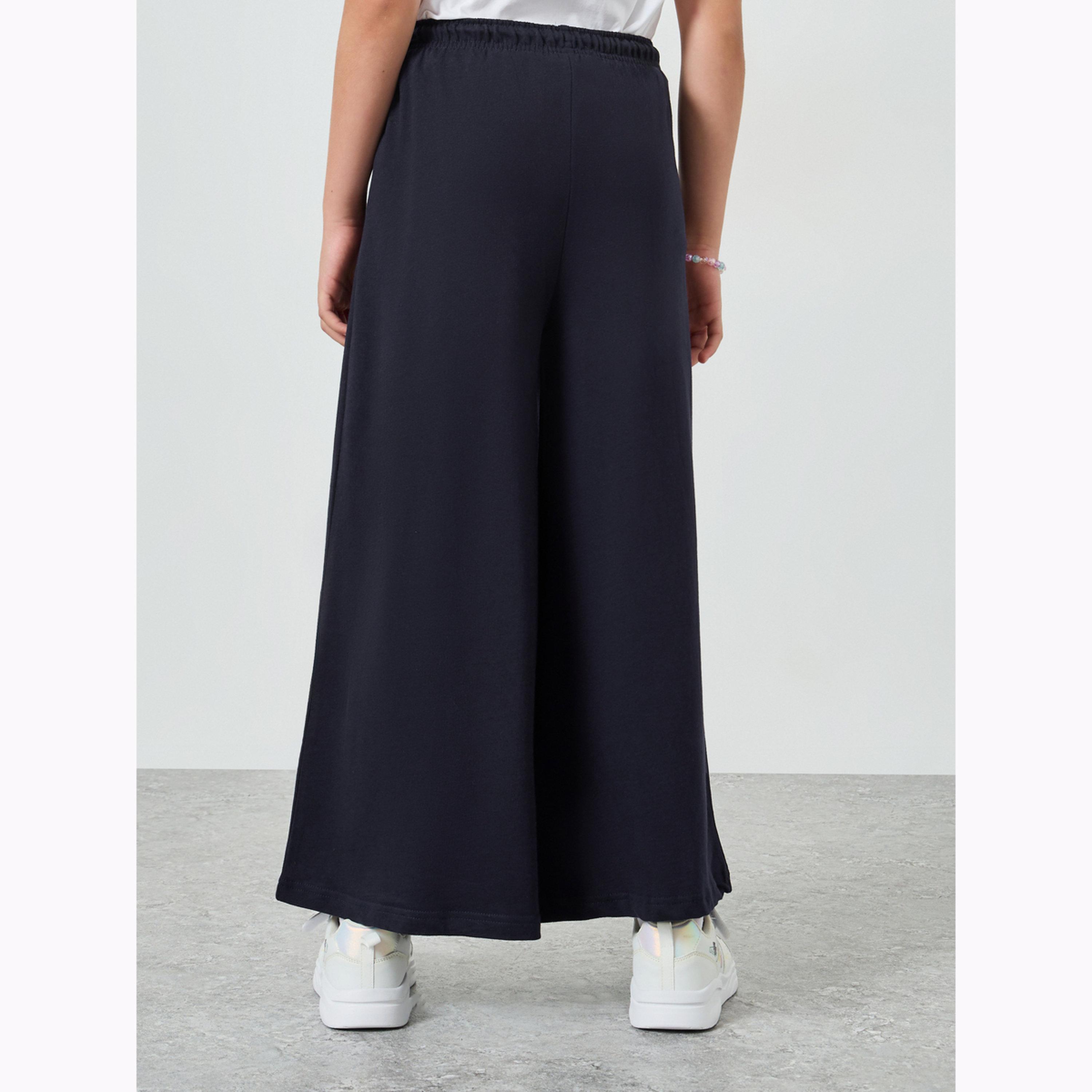 Styli Girls Solid Wide Leg Joggers with Drawstring-girls-clothing-bottoms-trousers-image-4