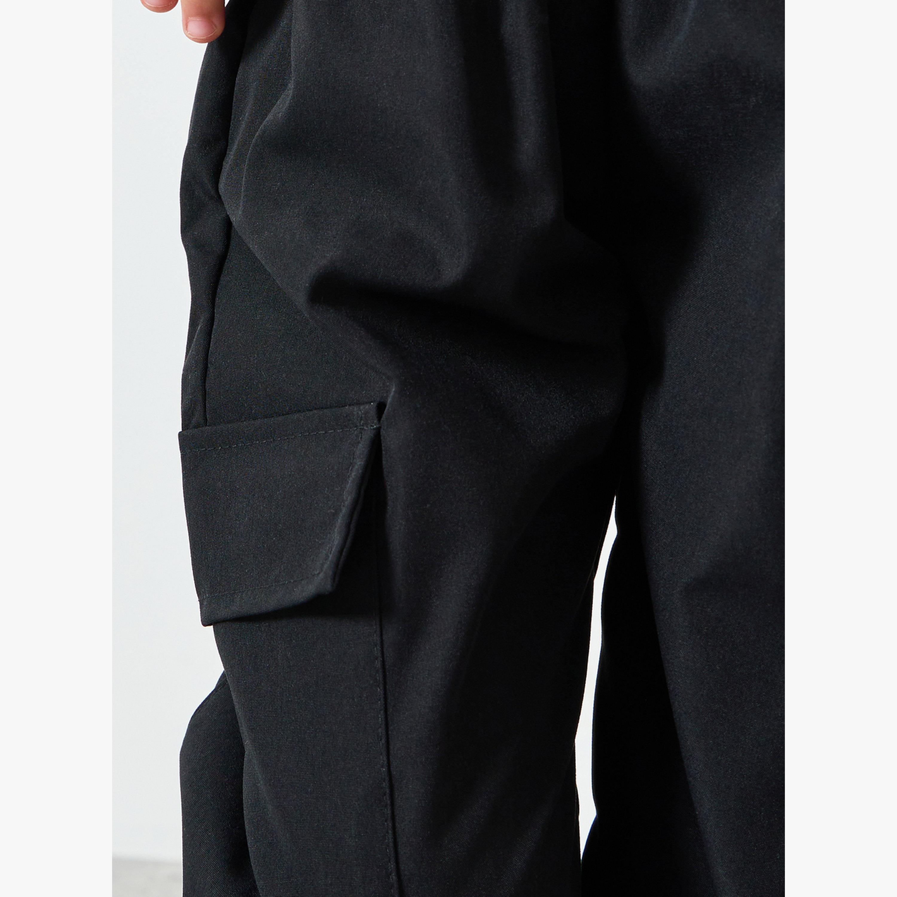 Styli Girls Black Solid Cargo Joggers-girls-clothing-bottoms-trousers-image-3