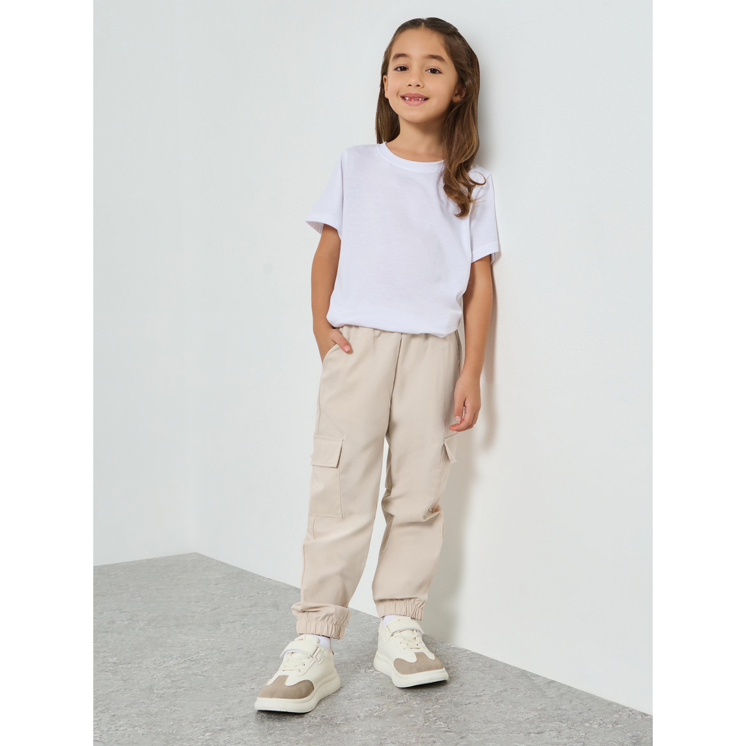 Styli Girls Beige Solid Cargo Joggers-girls-clothing-bottoms-joggersandtrackpants-image-2