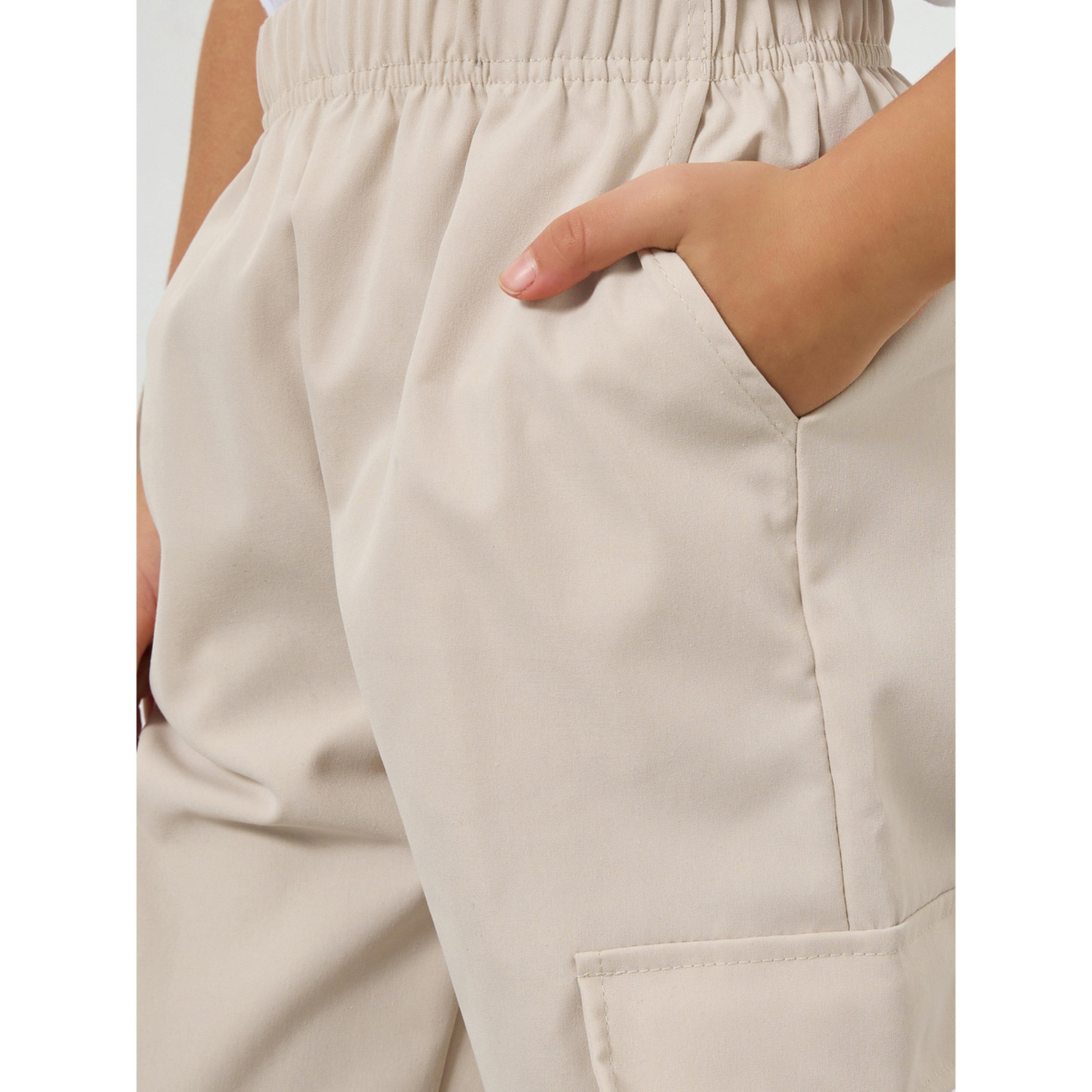 Styli Girls Beige Solid Cargo Joggers-girls-clothing-bottoms-joggersandtrackpants-image-3