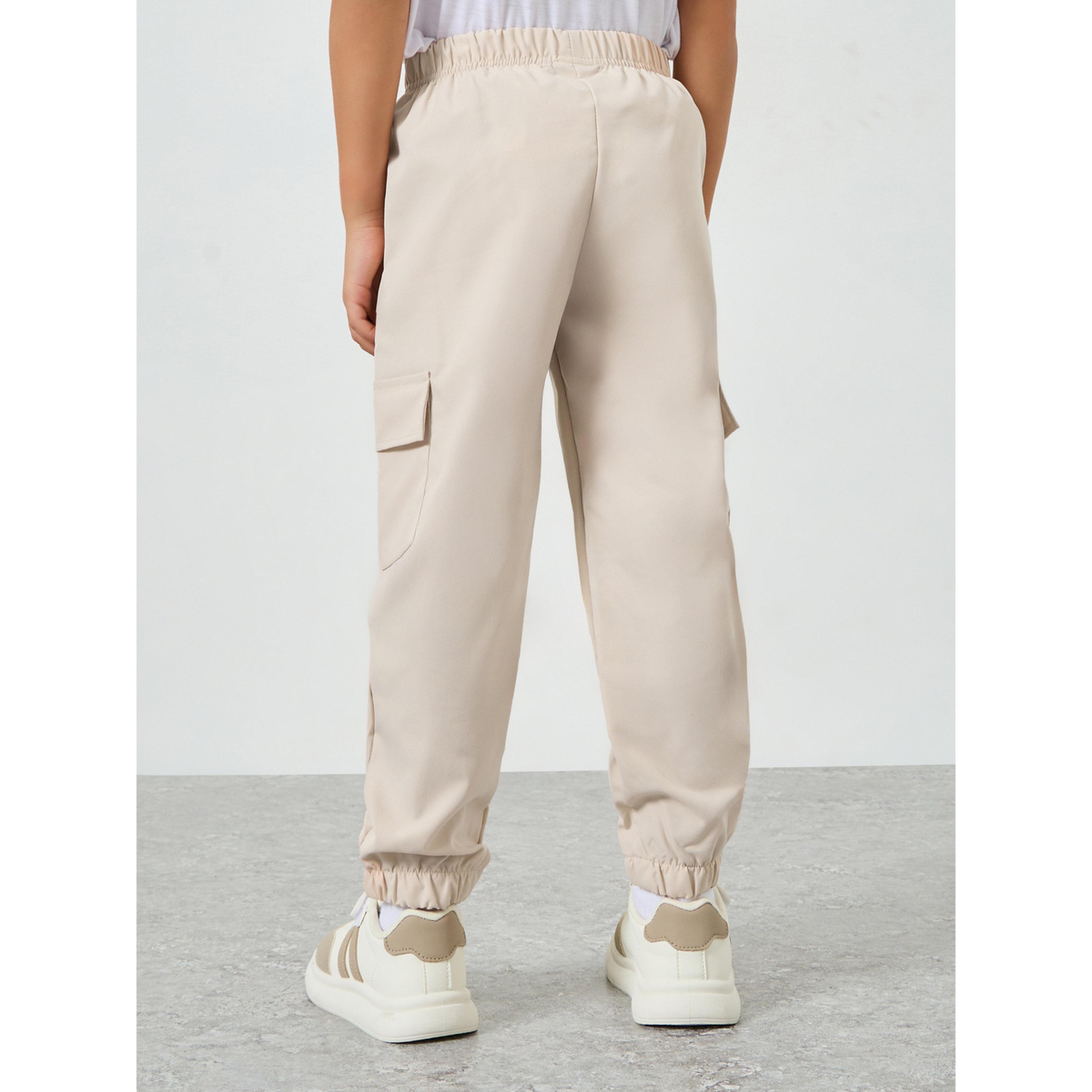 Styli Girls Beige Solid Cargo Joggers-girls-clothing-bottoms-joggersandtrackpants-image-4