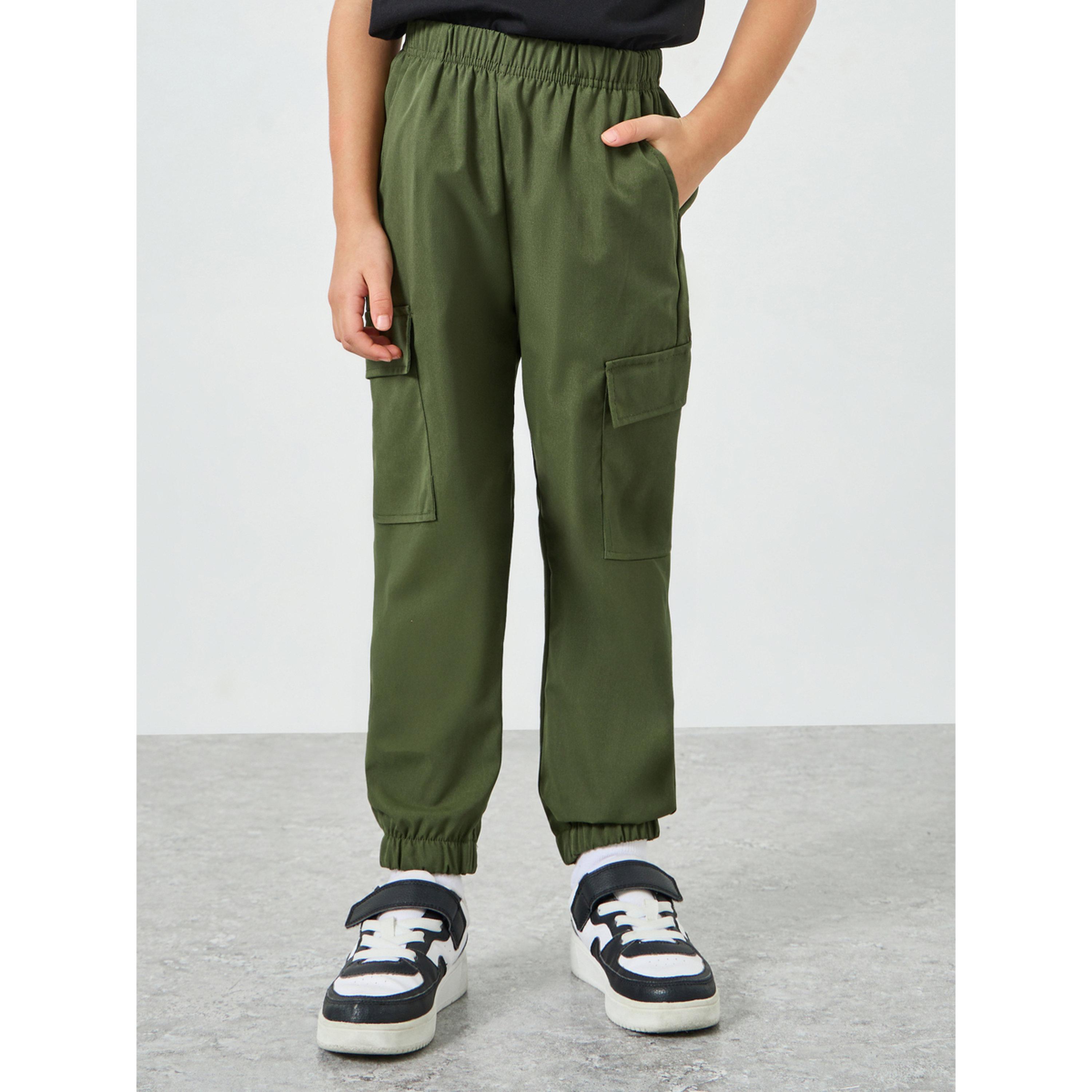 ستايلي - بنطلون رياضي أخضر سادة للبنات-girls-clothing-bottoms-joggersandtrackpants-image-1