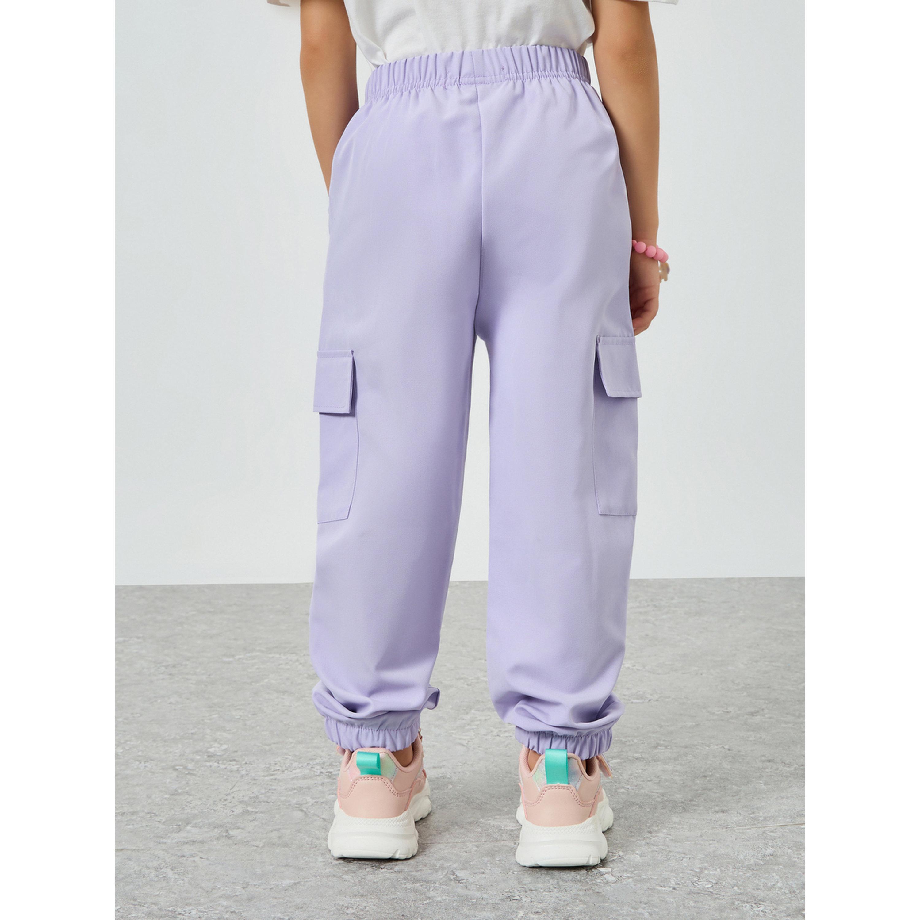 Styli Girls Lilac Solid Cargo Joggers-girls-clothing-bottoms-joggersandtrackpants-image-4
