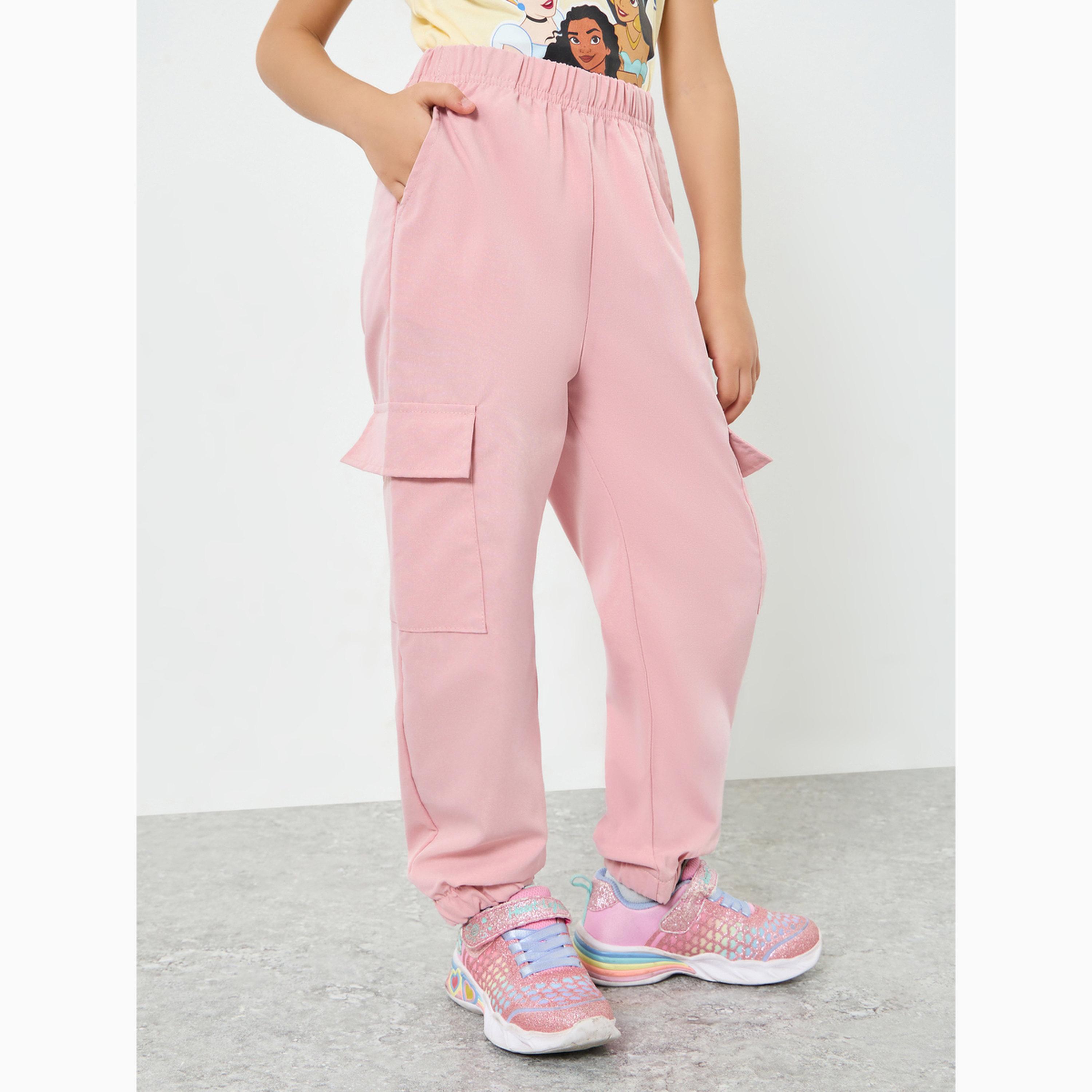 Styli Girls Pink Solid Cargo Joggers-girls-clothing-bottoms-trousers-image-1
