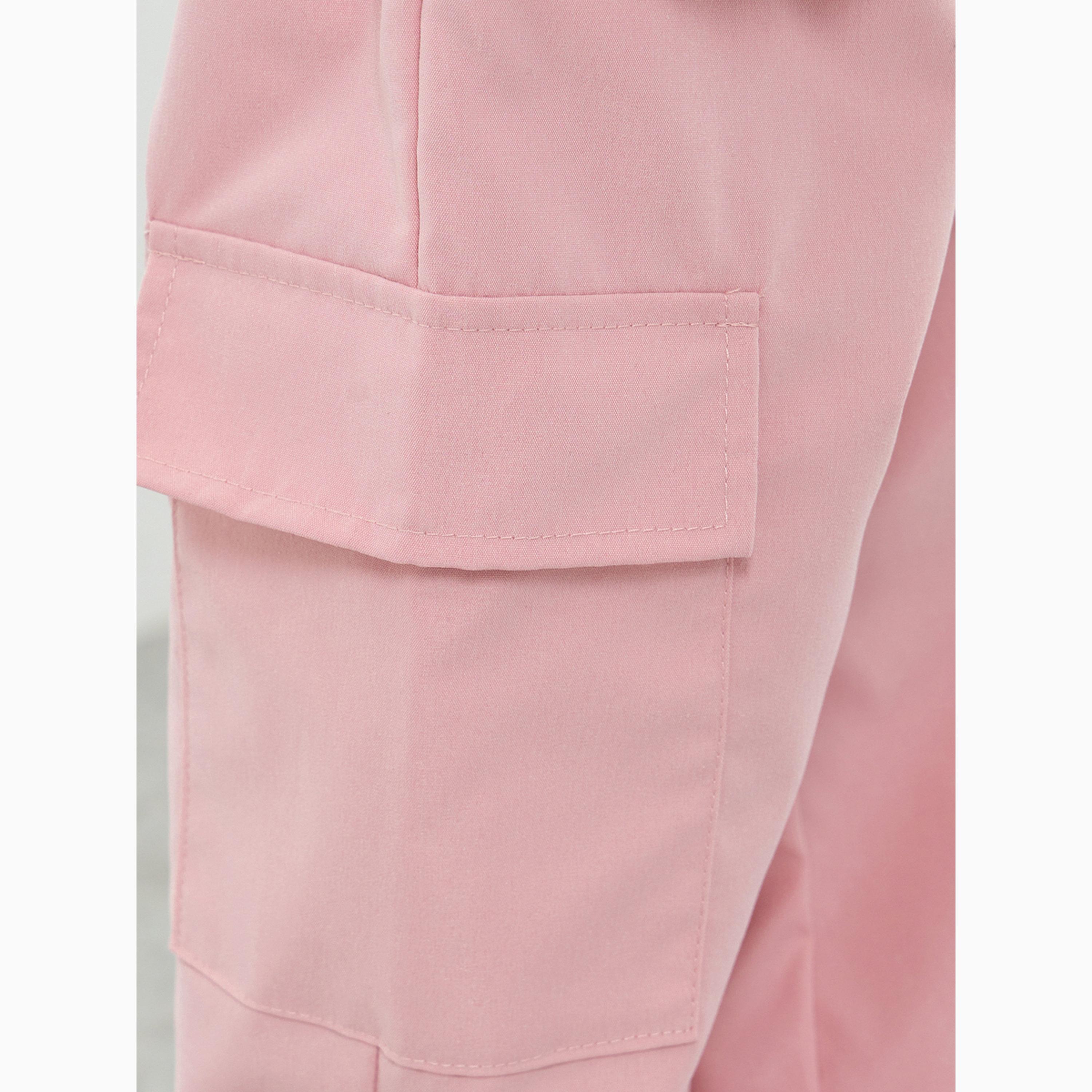 Styli Girls Pink Solid Cargo Joggers-girls-clothing-bottoms-trousers-image-3